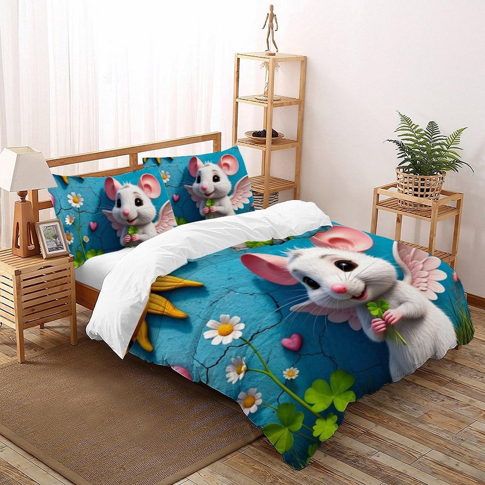 Housse de couette King Mouse en microfibre imprimée 3D avec ses taies d'oreiller pour garçon