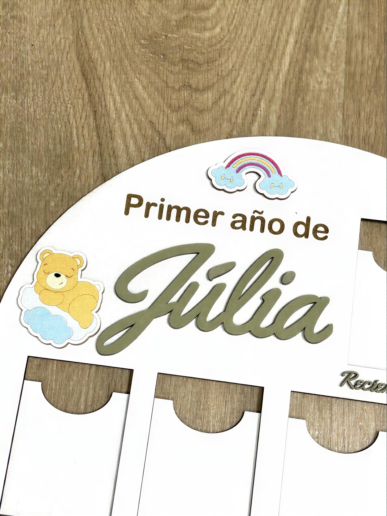 Genérico Cuadro Primer Año Bebé Personalizado con Nombre - Marco de Fotos de Madera Recién Nacido - Regalo Bautizo Original, Nacimiento y Baby Shower - Recuerdos 12 Meses Hecho a Mano