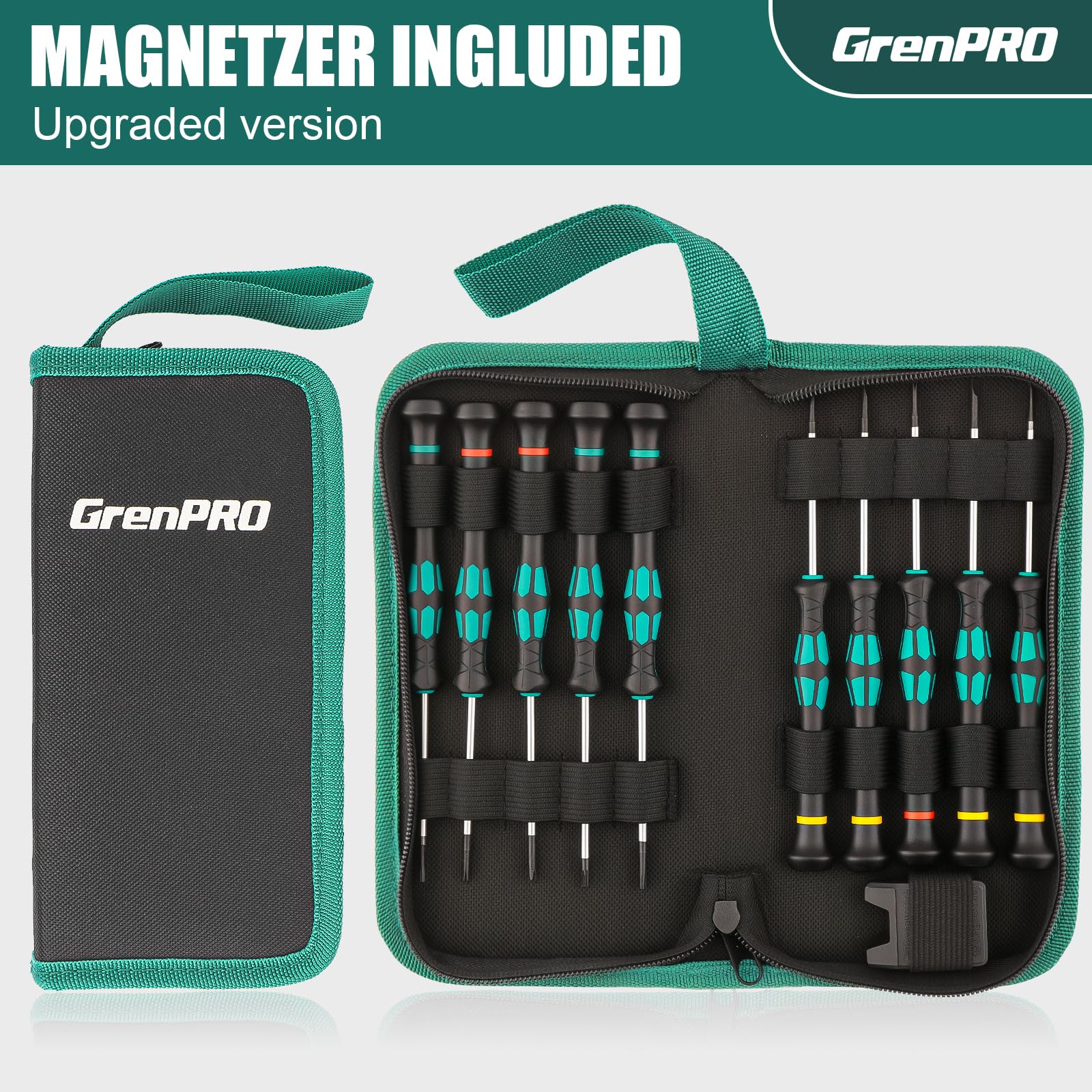 GRENPRO Juego de destornilladores de precisión de 10 piezas, pequeños destornilladores magnéticos con Phillips, ranurados, estrella Torx para gafas, reloj, computadora, laptop, teléfono