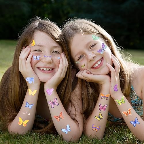 Miniatura 5 de 20 hojas de tatuaje temporal de mariposa, hermosos tatuajes temporales con temática de mariposa para niñas, regalos de fiesta de cumpleaños,