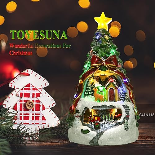 Miniatura 3 de Decoración de árbol de Navidad, pueblo nevado, edificios coleccionables, figuras de casa de pueblo de Navidad, decoración de tren en movimiento,