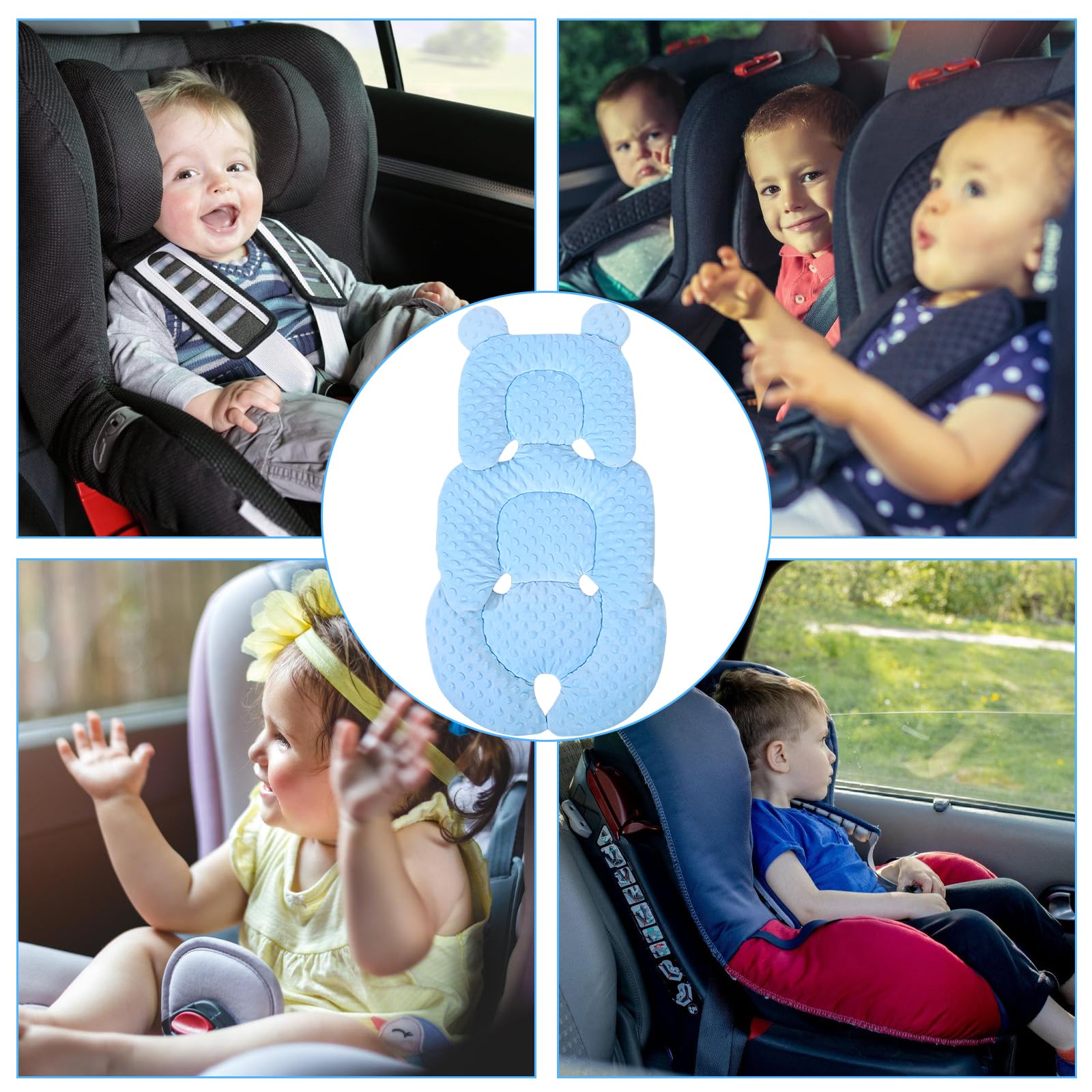 Reductor de asiento para bebé con reposacabezas, suave funda para asiento de coche, transpirable y lavable, color azul