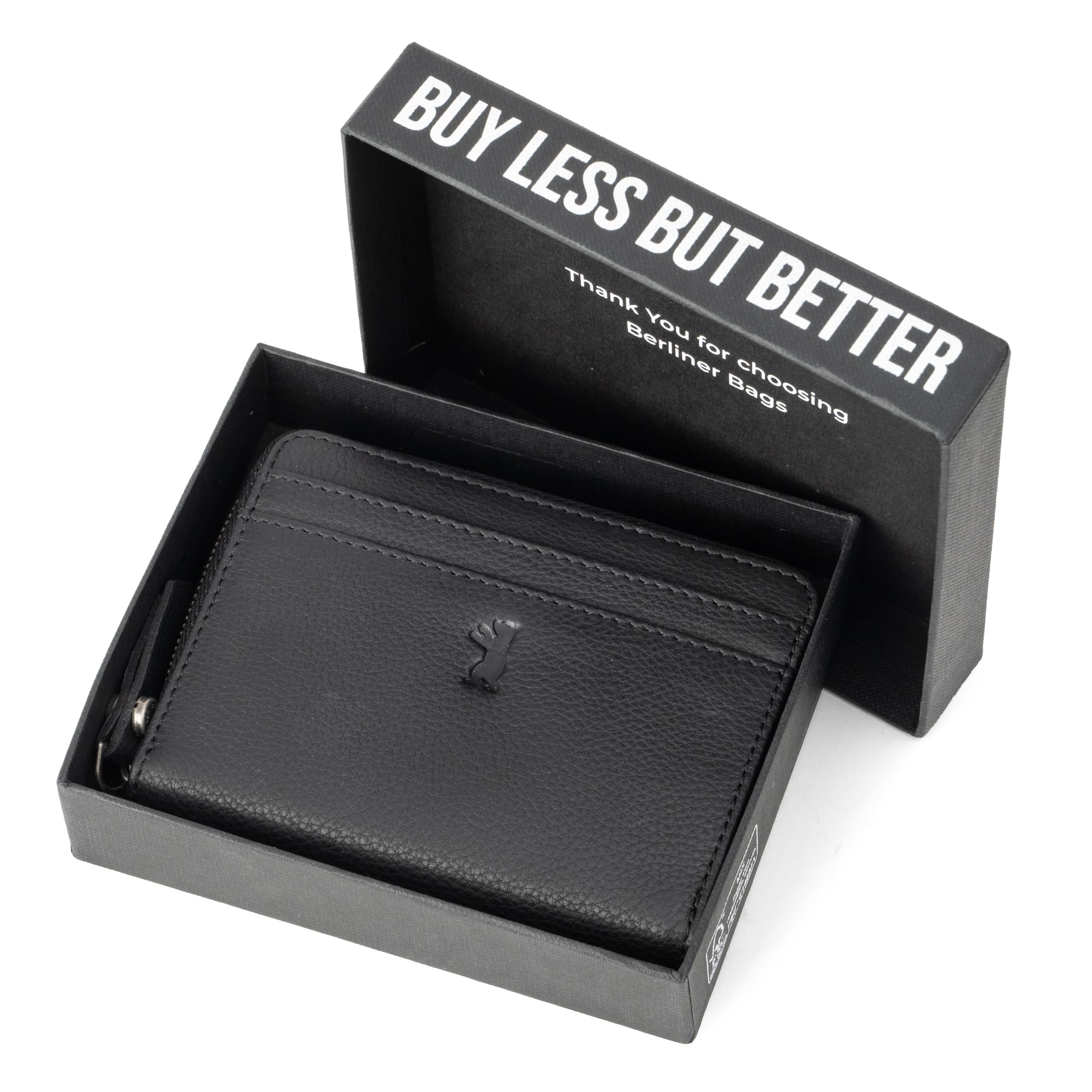 Berliner Bags Geldbörse Klein ELSA Premium, Portemonnaie Damen - Schwarz | Kleines Damen Portemonnaie mit TÜV-geprüftem RFID-Schutz & Platz für 8 Karten, Münzfach, inklusive Geschenkbox