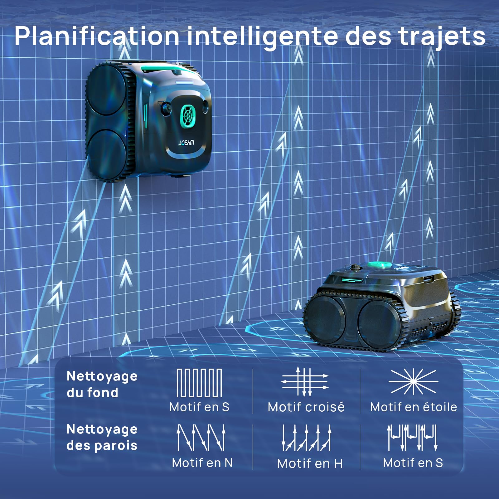 WYBOT C2 Vision Plus Robot de Piscine sans Fil avec caméra IA, Robot Batterie parois et Fond : Aspiration puissante, Double Filtre, 8 Modes, pour piscines enterrées 210 m² – Vert Minuit