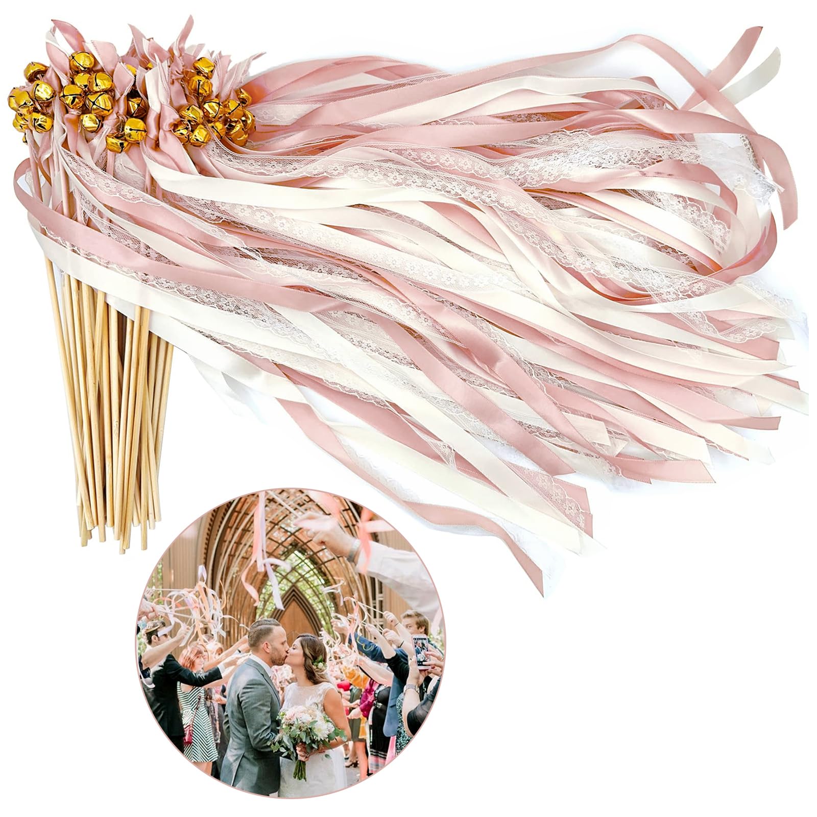 30 piezas varitas de boda, varitas de boda con campana, varitas de la suerte para bodas con cintas de boda, varitas mágicas para bodas, cintas de boda, varita de hadas de seda para bodas, cumpleaños