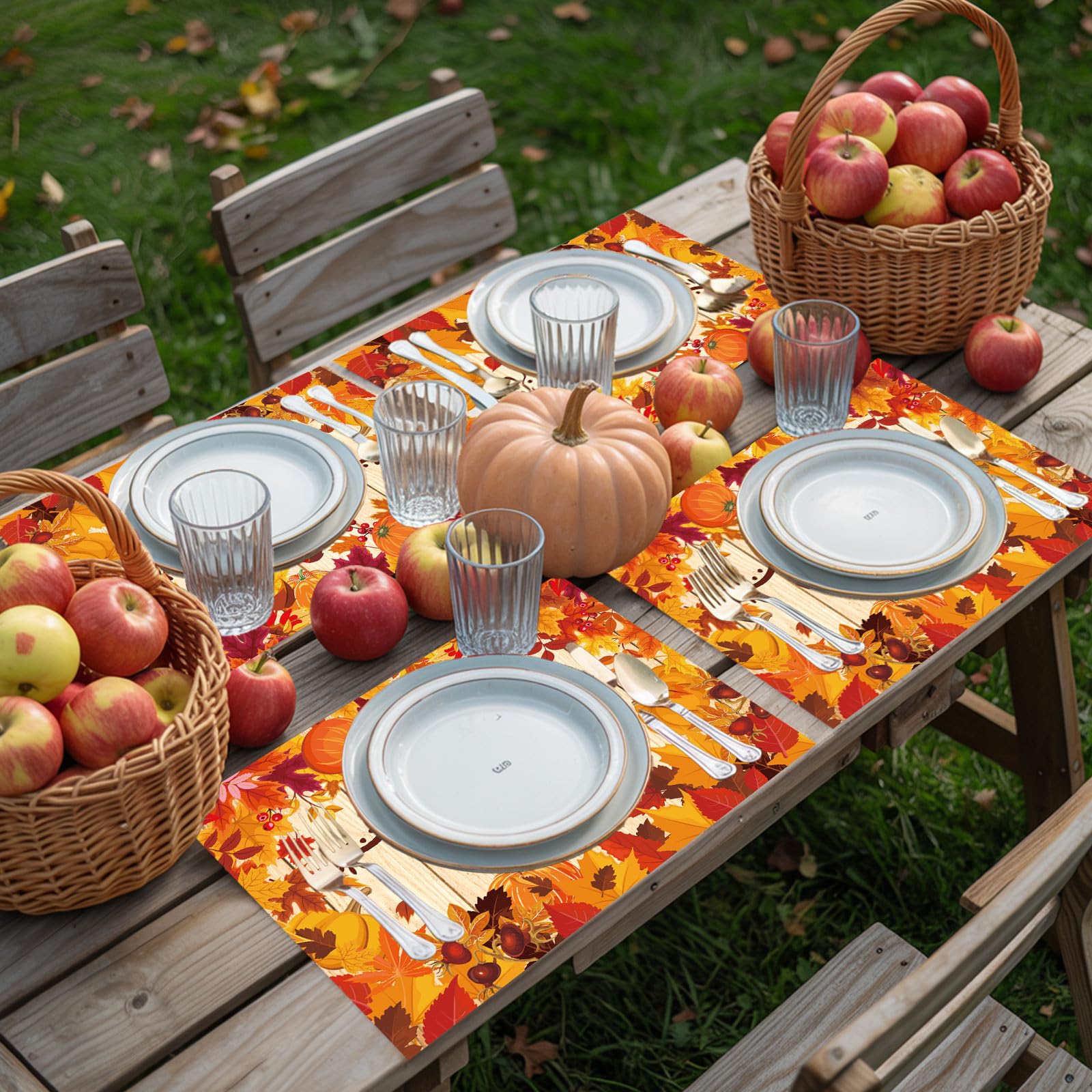 Whaline 200 manteles individuales de papel de otoño, hojas de arce, calabaza, manteles desechables para mesa de fiesta