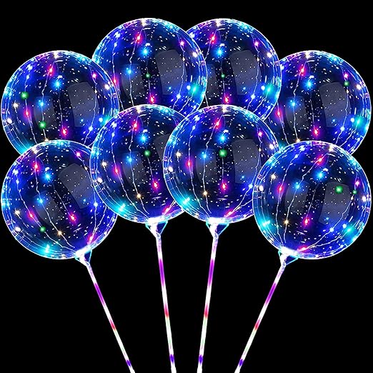 LED Balloons Light Up Balloons 10 Pack LED Balloons with Sticks, Clear Bobo