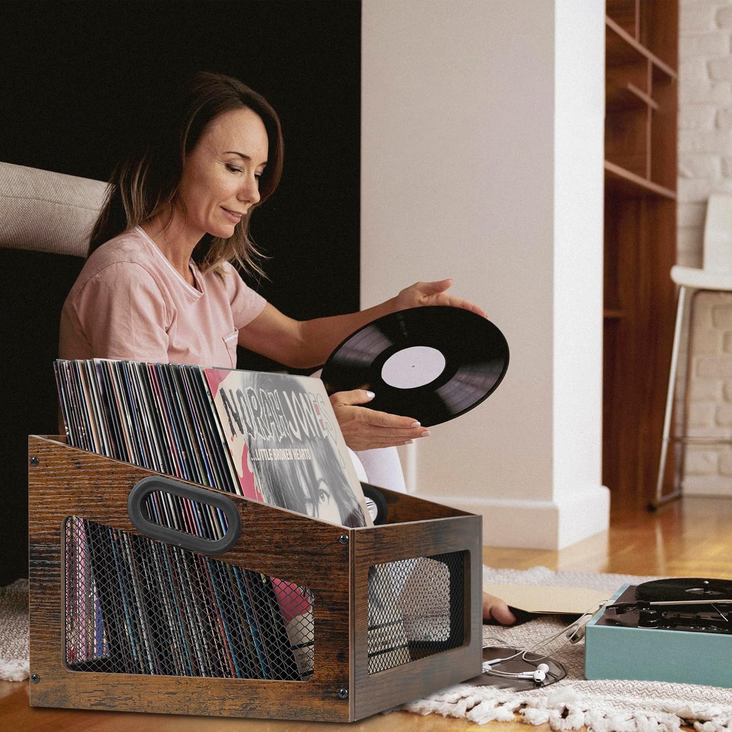 Schallplatten Aufbewahrung Vinyl Schallplattenständer, Schallplatten Kiste - schallplatten, Buch und Vinyl Platte Album Lagerung,40x30x24cm Record Aufbewahrungshalter Schallplattenbox