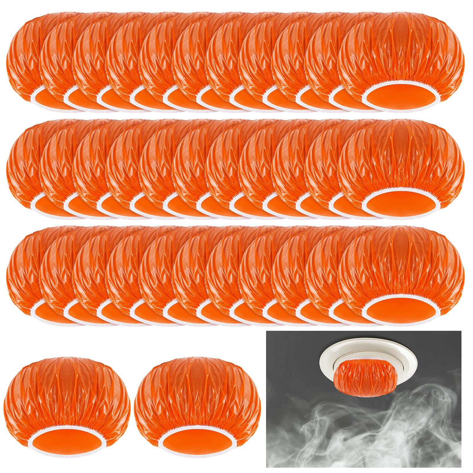 Tessco 60 Pieces Smoke Detector Fire Alarm Dust Paint Cover Thicken Elastic Stretch Plastic Smoke Detector Fire Alarm Cover During Cooking or Baking, Orange