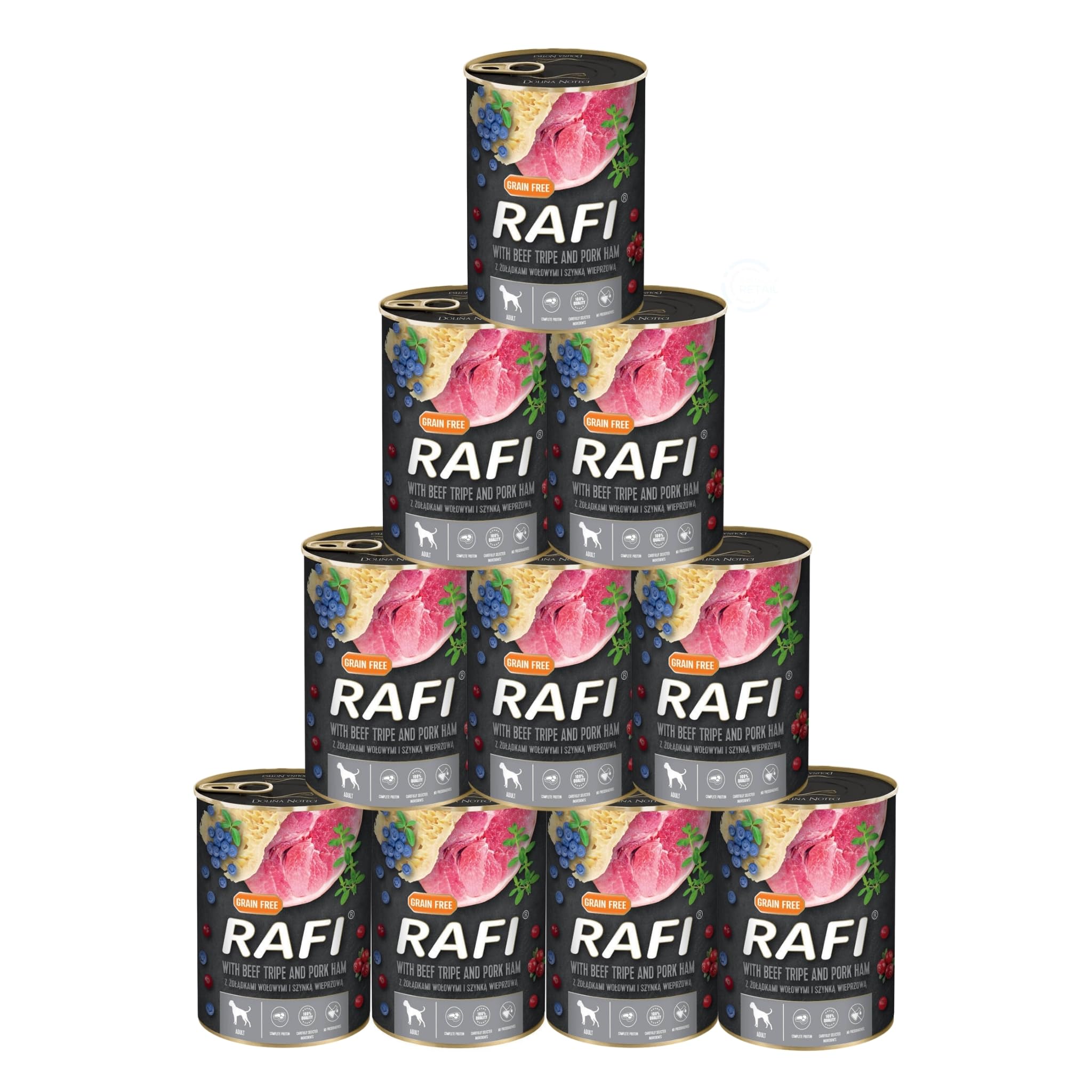 Rafi Complete Adult Wet Dog Food, Beef Tripe & Ham, 10 x 400g Cans โ image 1