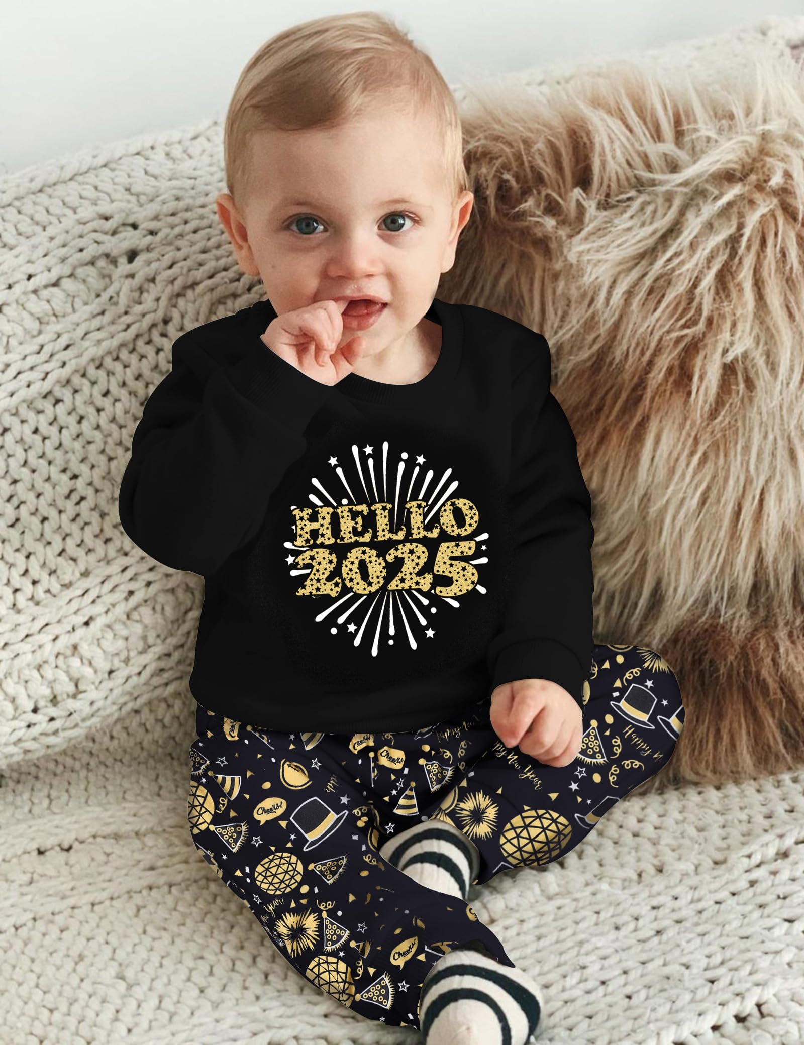 TyeSmo Toddler New Years Eve Outfit Hello 2025 Printed Pullover Pant Sets Toddler Boy New Years Eve Outfit New Years Outfits Kids New Years Eve Outfit 3-4T