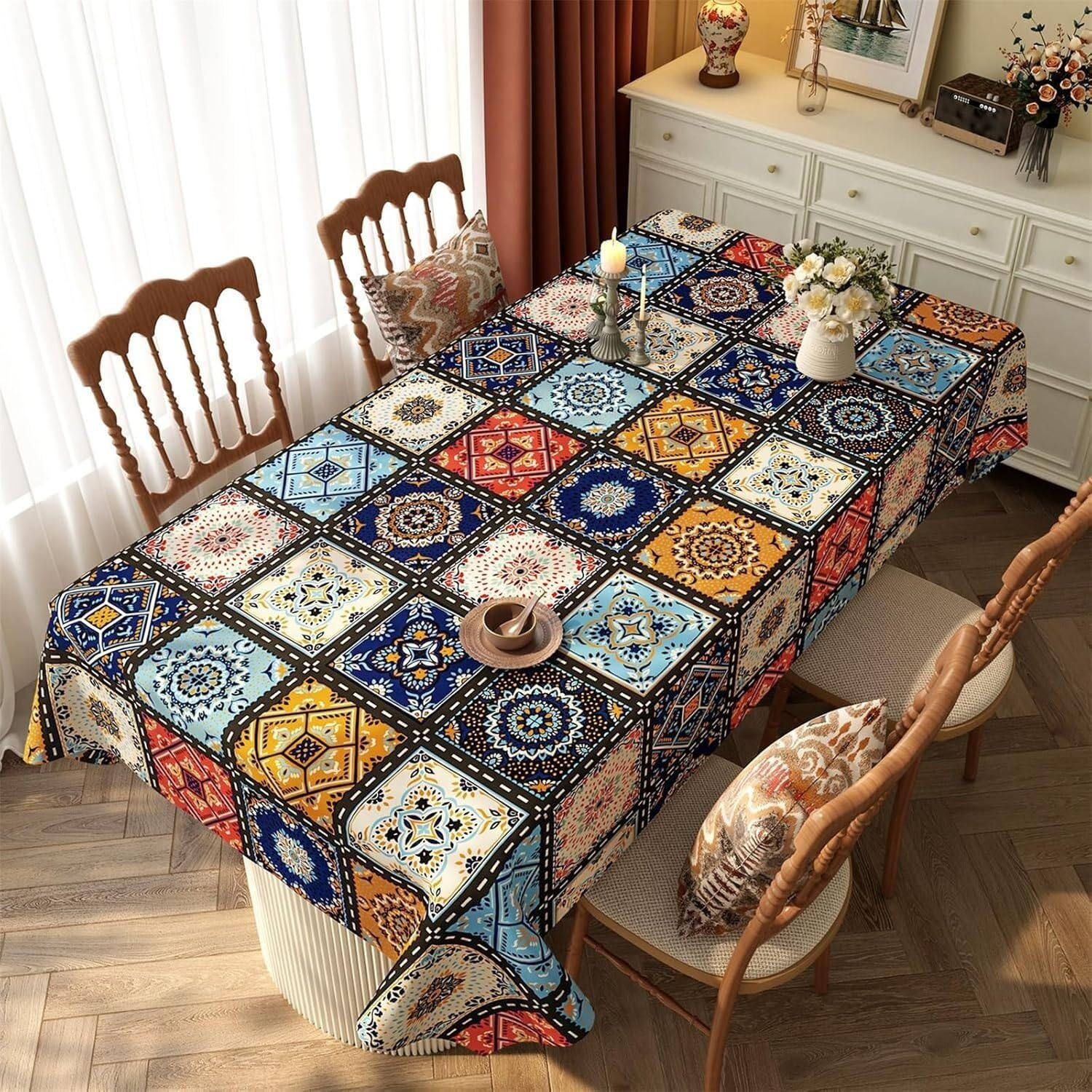KIJyfgTR Bohemian-style Printed Rectangular Tablecloth Kitchen Worktop Decoration(Bohemian,120x160cm)