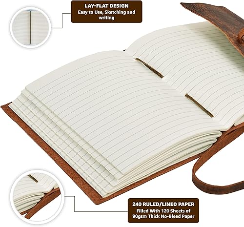 Vista 37 de LEATHER VILLAGE Diario encuadernado en cuero, marrón rústico, 7 x 5 pulgadas, 220 páginas, diario vintage de papel en blanco para escribir, dibujar