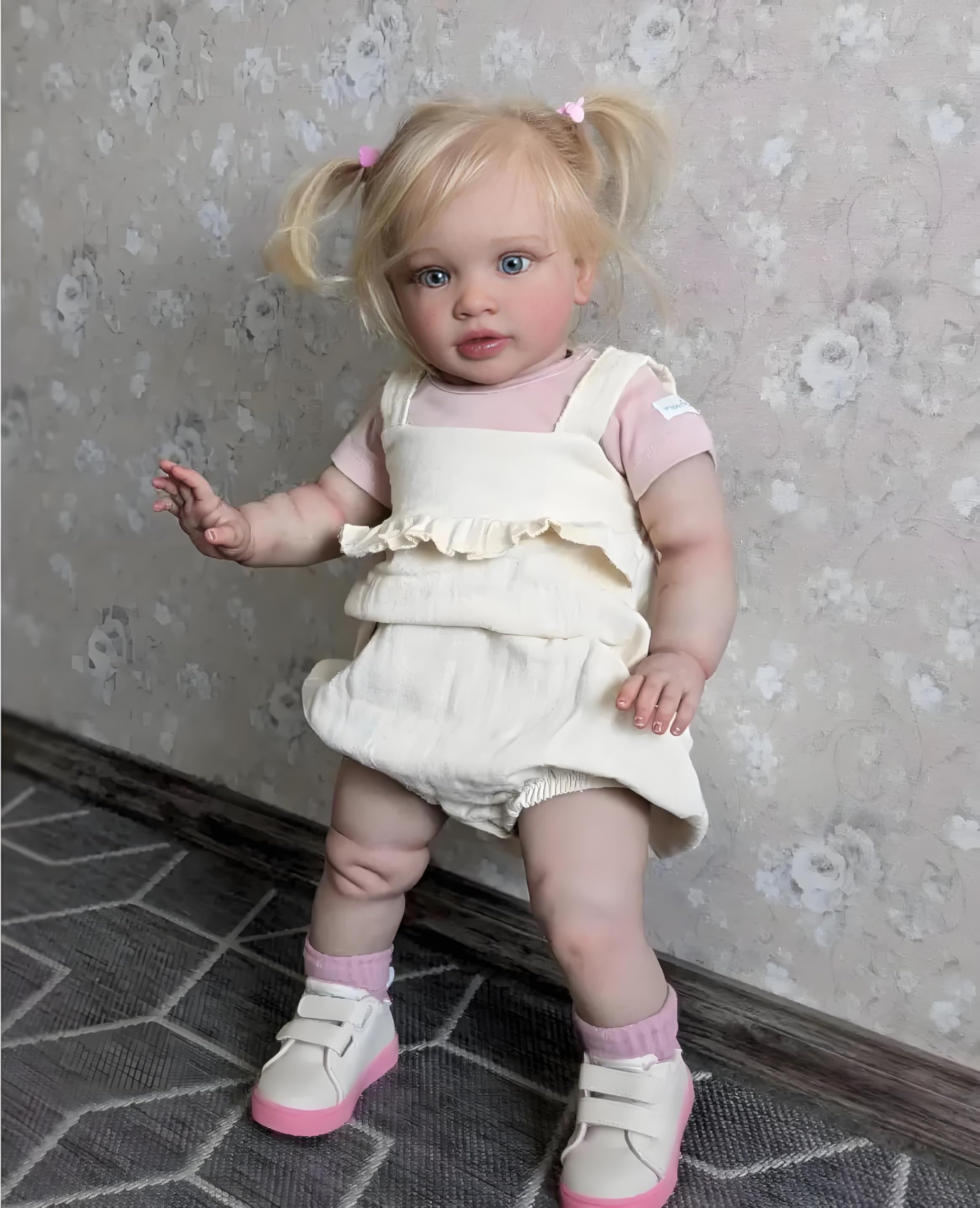 RXDOLL Big Size Reborn Toddler Dolls 26 Inch Reborn Doll Realistic Girl That Look Real Life Baby Dolls Soft Cloth Body Weighted Handmade Doll Blond Hair Kids Birthday Xmas Gifts