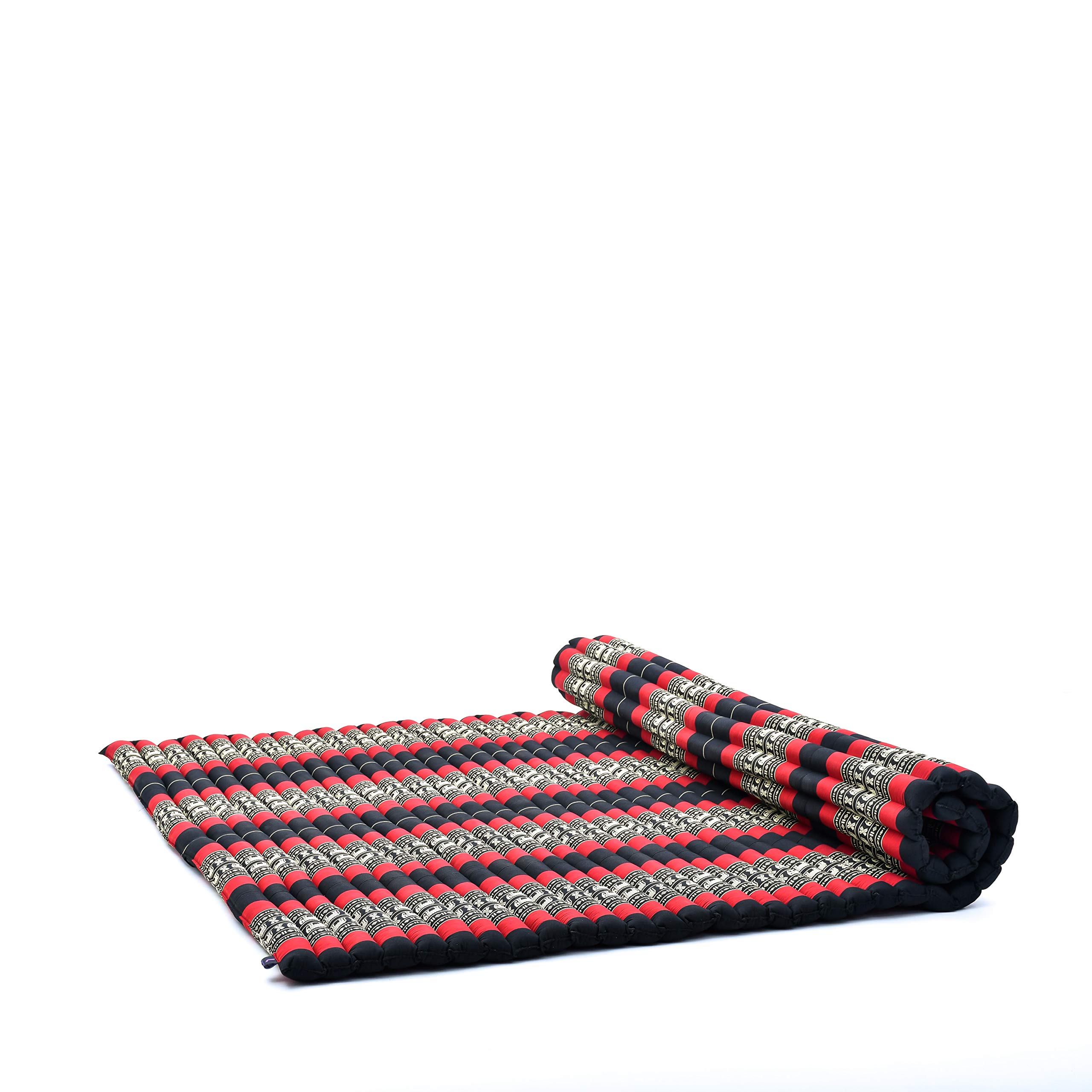 Leewadee - Foldable Floor Mattress - Japanese Roll Up Futon -Trifold Tatami Mat- Guest Floor Bed - Camping Mattress - Thai Massage Mat, Kapok Filled, 75 x 57 inches, Black Red