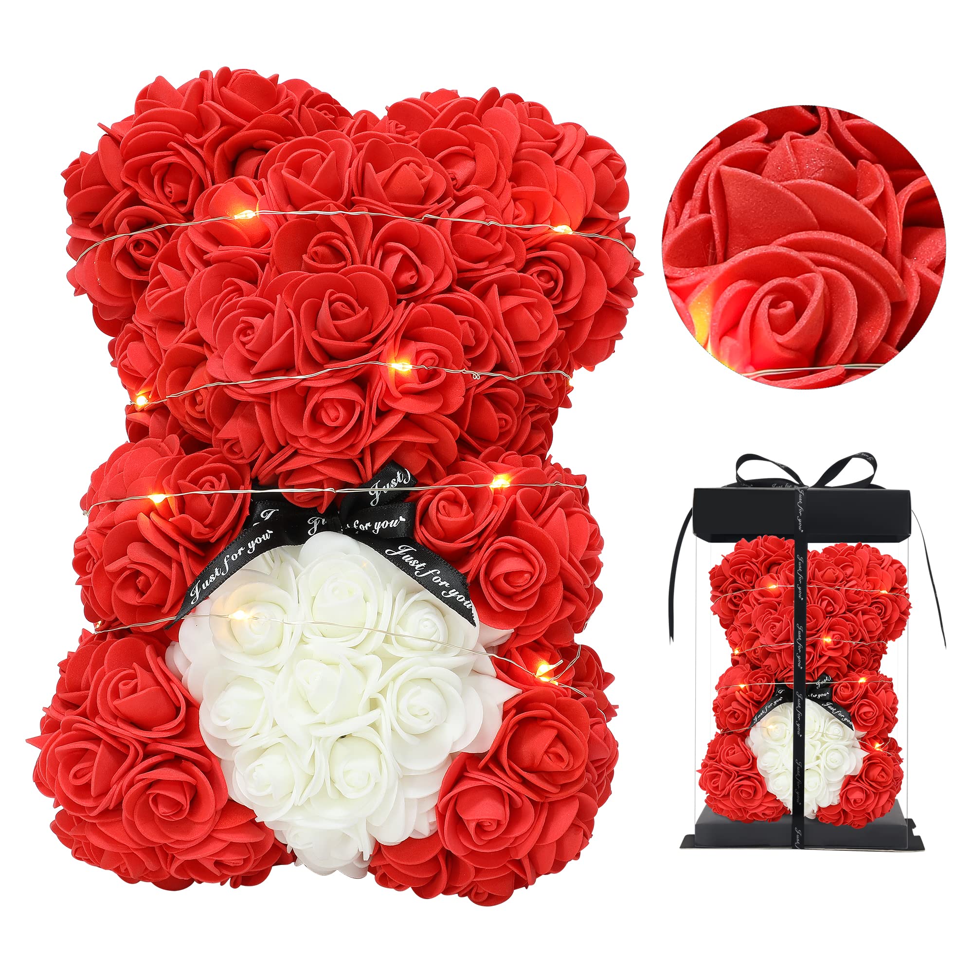 ROTEBEA Rose Bear, Rose Teddy Bear, Valentines Rose Bear, Rose Bear Mothers Day, Artificial Rose Flower Bear for Anniversaries, Bridal Showers, Birthdays, Valentines, Mother's Day, Red