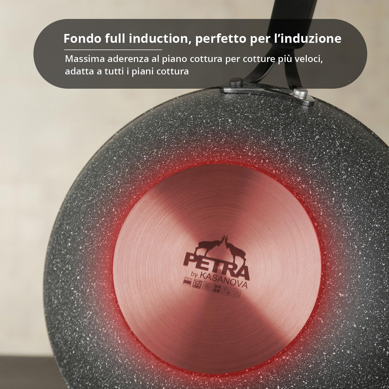 KASANOVA Wok antiaderente 28 cm, Padella per induzione e tutti i piani cottura New Petra Dark