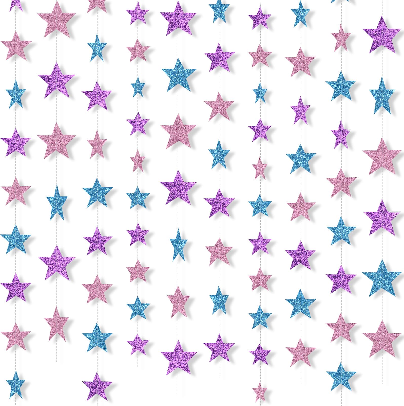 Patelai 130 ft Star Garland Banner Decor,Purple, Pink, Blue
