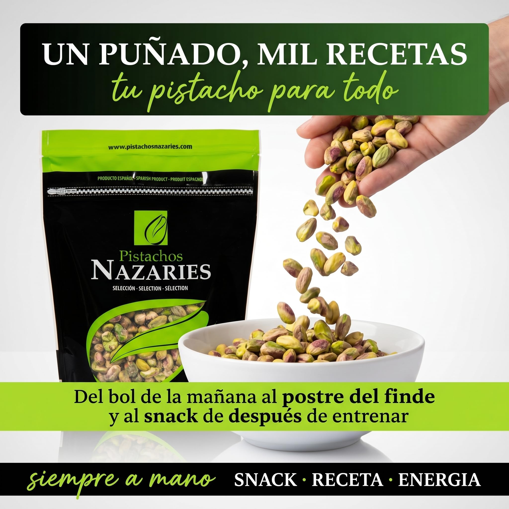 PISTACHOS NAZARIES Pelados Sin Cascara Sin Sal en Grano Natural 500 g 2x250 g Pistachos Españoles Frutos Secos Andaluces Cultivo Propio en Malaga Snack Saludable Aperitivo Reposteria Helado Bizcocho