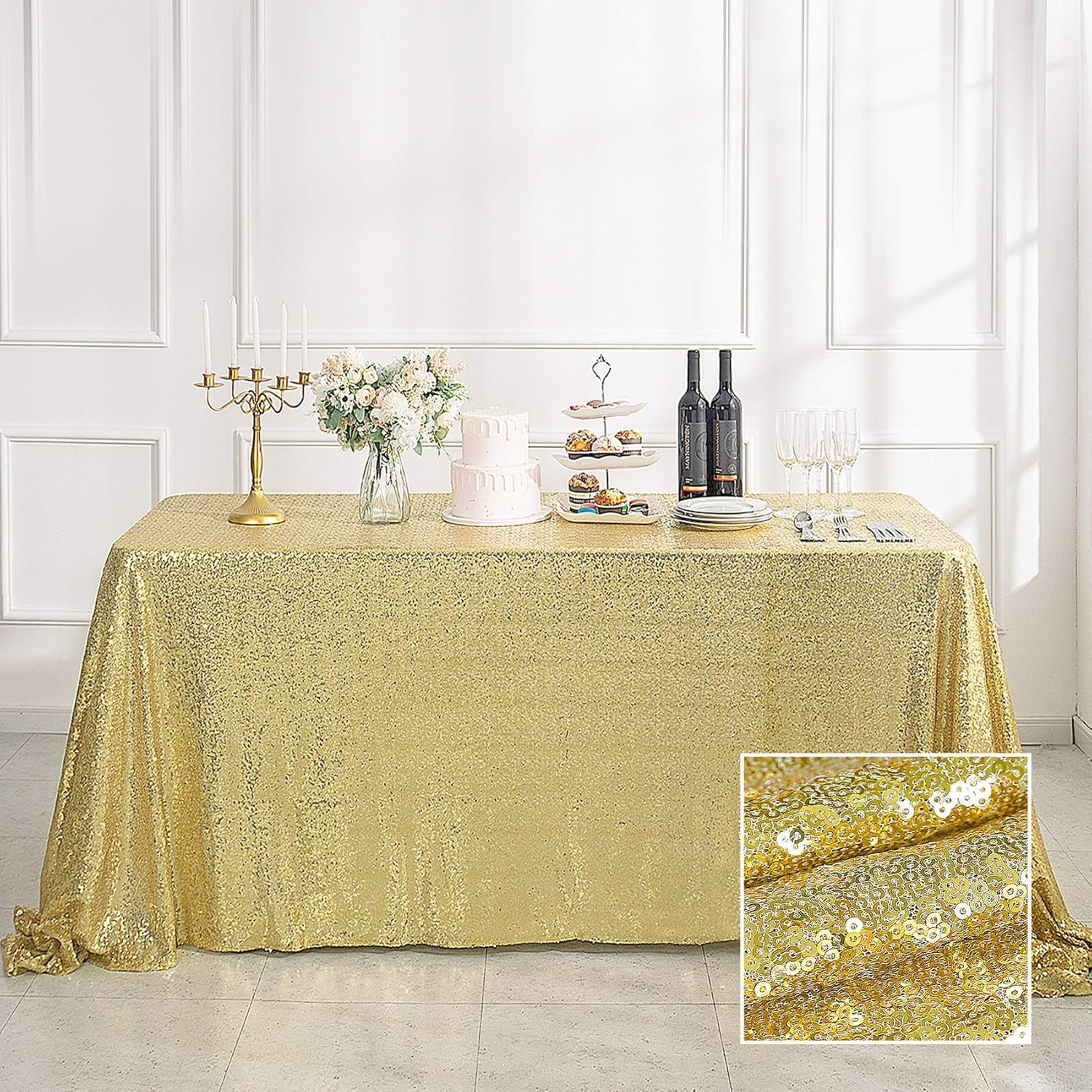 Pufogu 60"x120" Gold Sequin Tablecloth Rectangular Glitter Gold Table Cloths for Birthday Wedding Bridal Baby Shower Party Decorations
