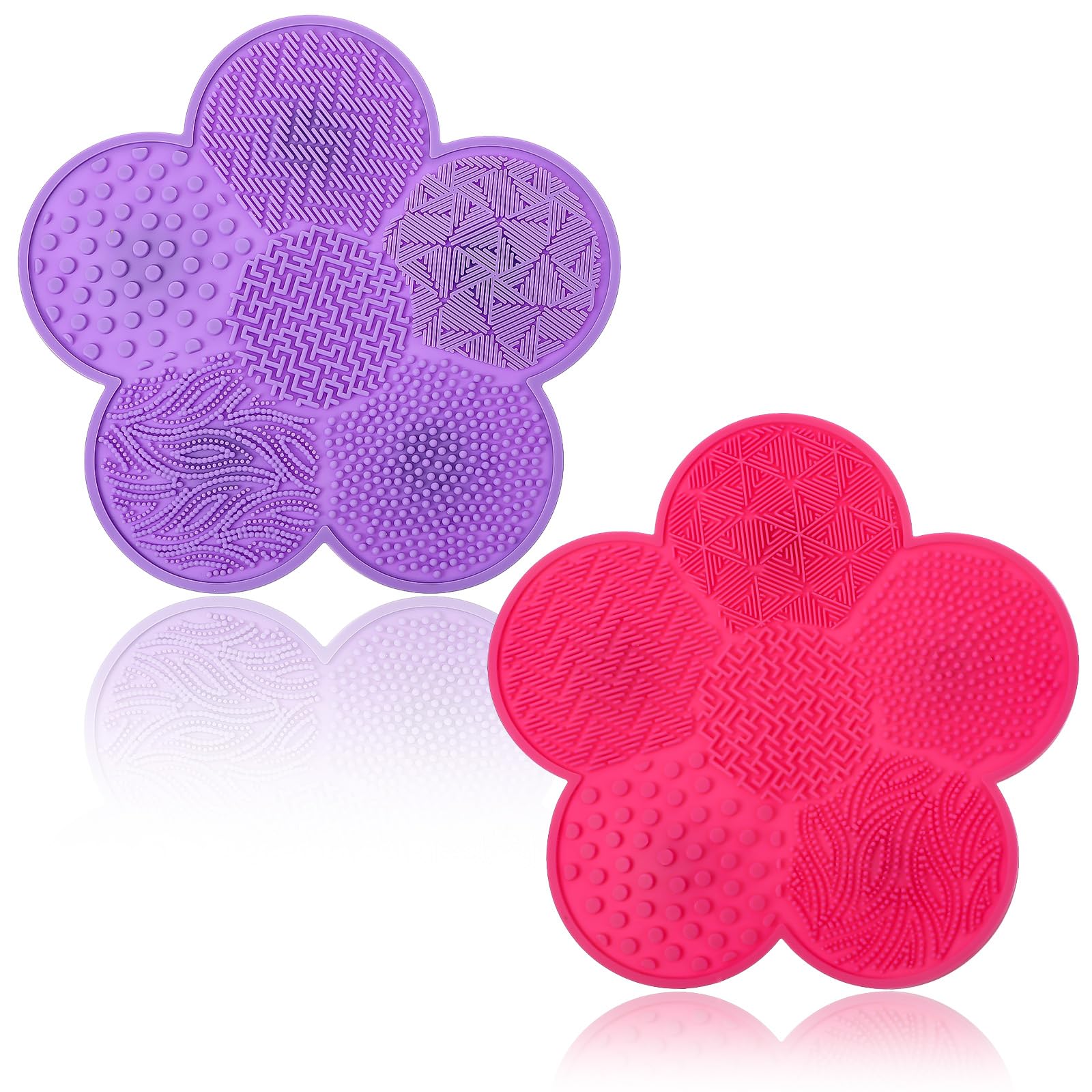 2 Pcs Make Up Brush Cleaner Pad, Flower Makeup Brush Cleaning Mats with Suction Base, Textured Brushes Cleaner Mat for Deep Cleansing Brushes Over Sink and Travel