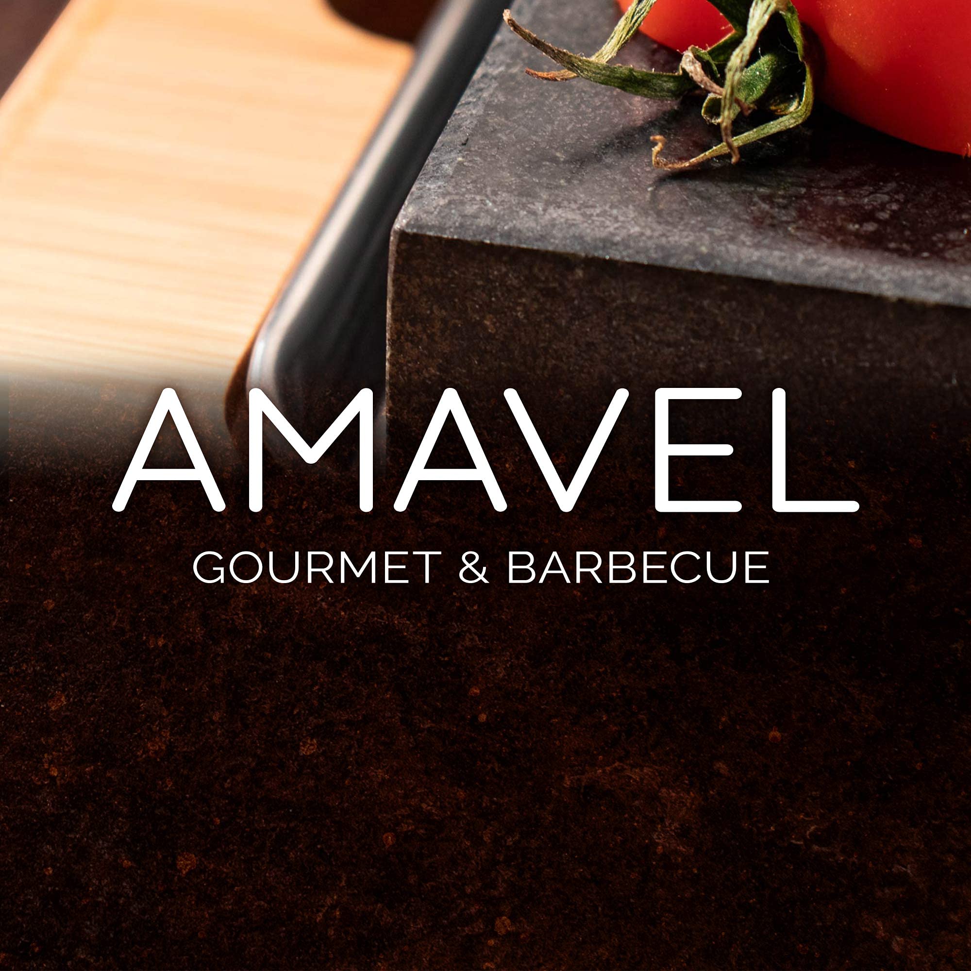 AMAVEL 2er Set Lavastein Steakbretter, Heißer Stein-Grill mit Saucenschälchen und Keramik-Platte, Bambusbrett mit Hot Stone Grill, BBQ Steinplatte, Steak Grillplatte, Lavastone Grill Set, Tischgrill