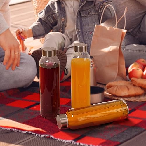 Miniatura 7 de Botellas de vidrio transparente de 18 onzas con tapas, botellas de agua de vidrio reutilizables para jugos, kombucha, jugo, café frío, té helado y