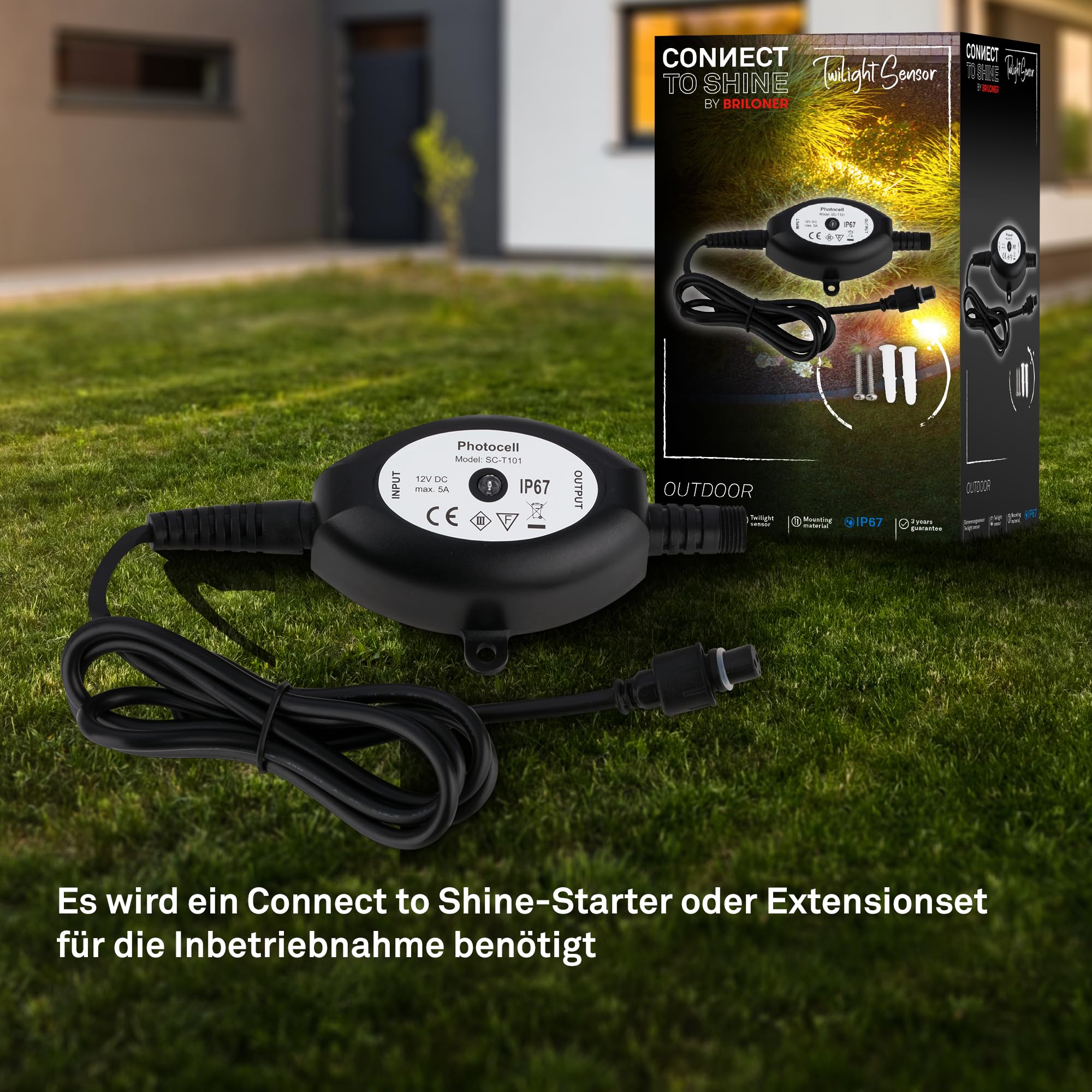 BRILONER - Connect to Shine 12 V system ogrodowy z czujnikiem zmierzchu, na zewnątrz, zestaw rozszerzający, IP67, zabezpieczenie przed tymczasowym zanurzeniem, automatyczne włączanie/wyłączanie, 10,5