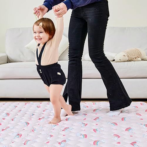 Miniatura 4 de Tapete de juego para bebé de 71 x 59 pulgadas, extra grueso y grande, tapete de juego acolchado suave antideslizante para bebés, niños pequeños,