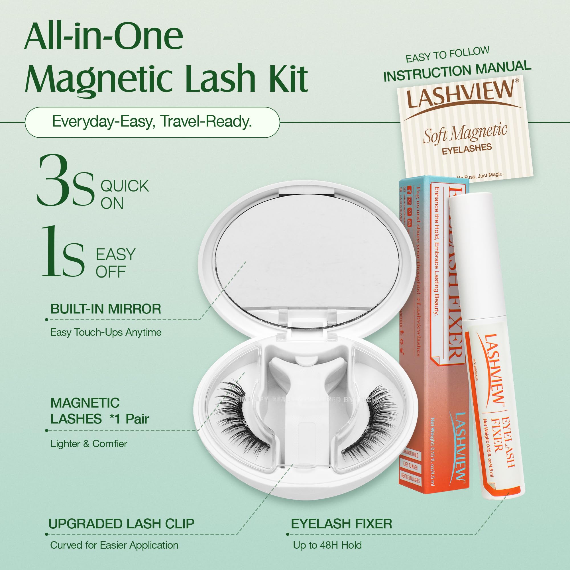LASHVIEW Weiche, magnetische Wimpern mit Applikator, wiederverwendbar, weich, magnetisch, natürliches Aussehen, kein Kleber erforderlich, bequem und praktisch, tragbare All-in-One-Box (RCY24)