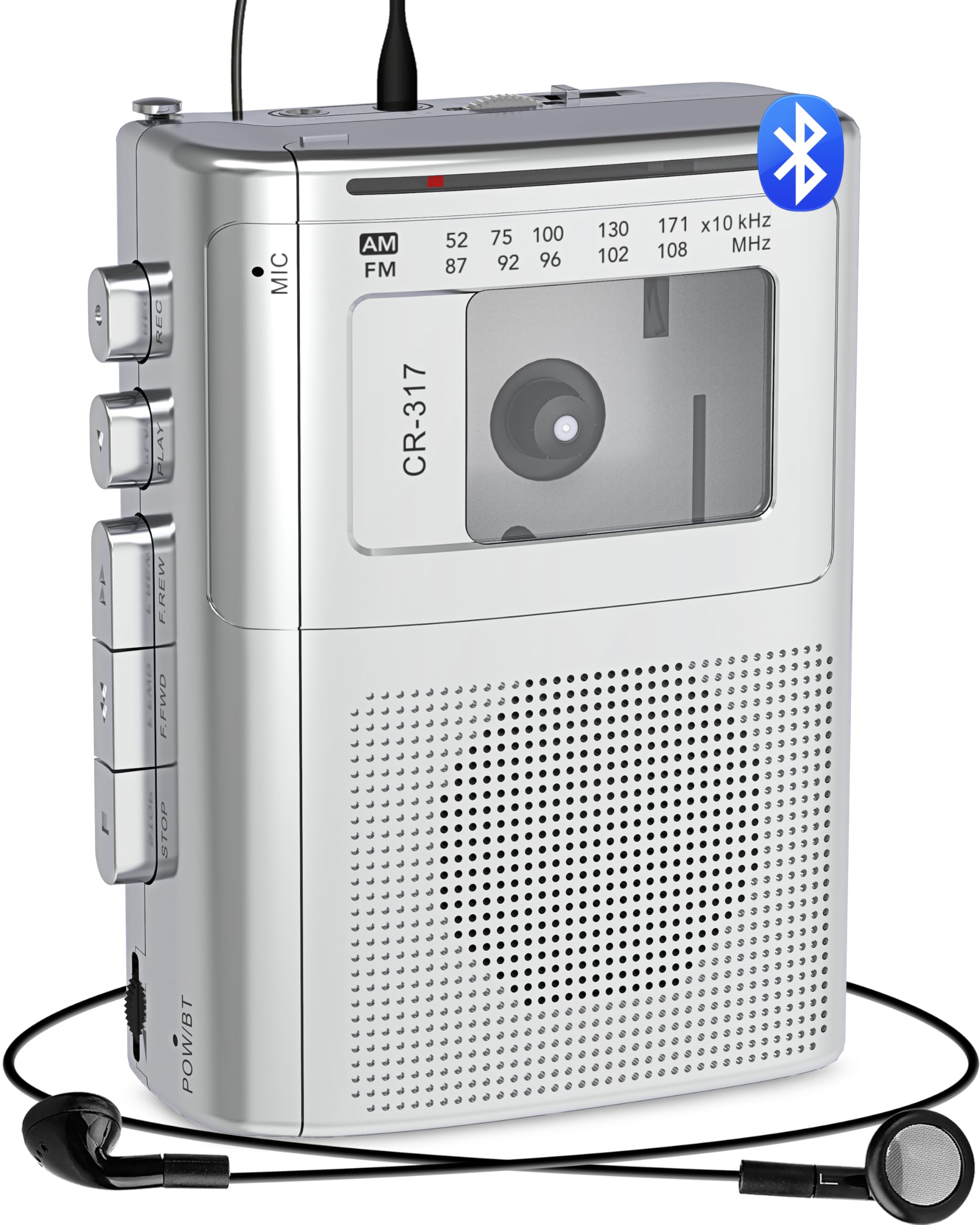 Gracioso Portable Cassette Player Recorder with Bluetooth Transmitter, AM FM Walkman Cassette Player with Headphone Jack & Big Speaker,Microphone Jack, 2*AA Battery Opearated Cassette Tape Player