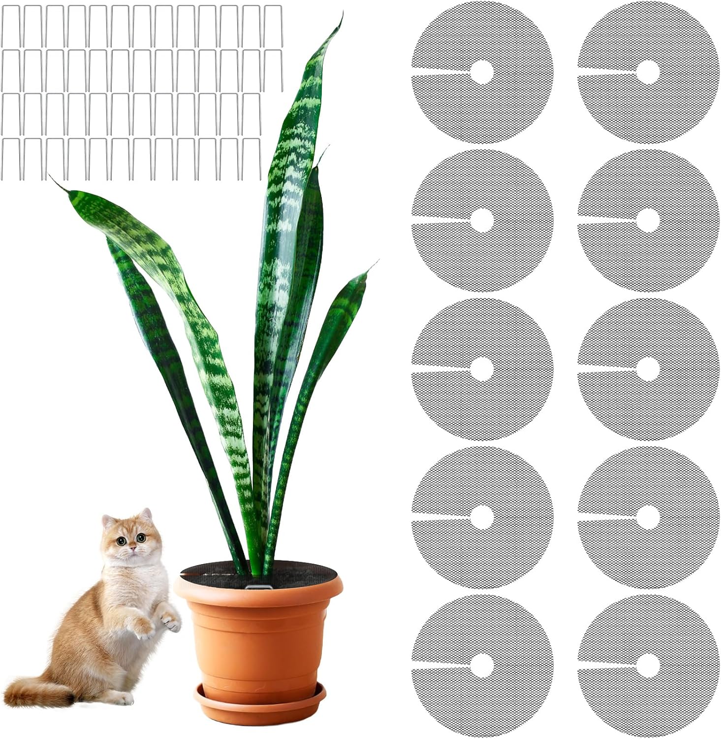 10Pcs Plant Pot Grids,11.8Inch Plant Pot Cover with 30 U-Shaped Nails, Cat Proof Protector for Potted Plants,Dig-Free Soil Cover & Flower Pot Grid Guard