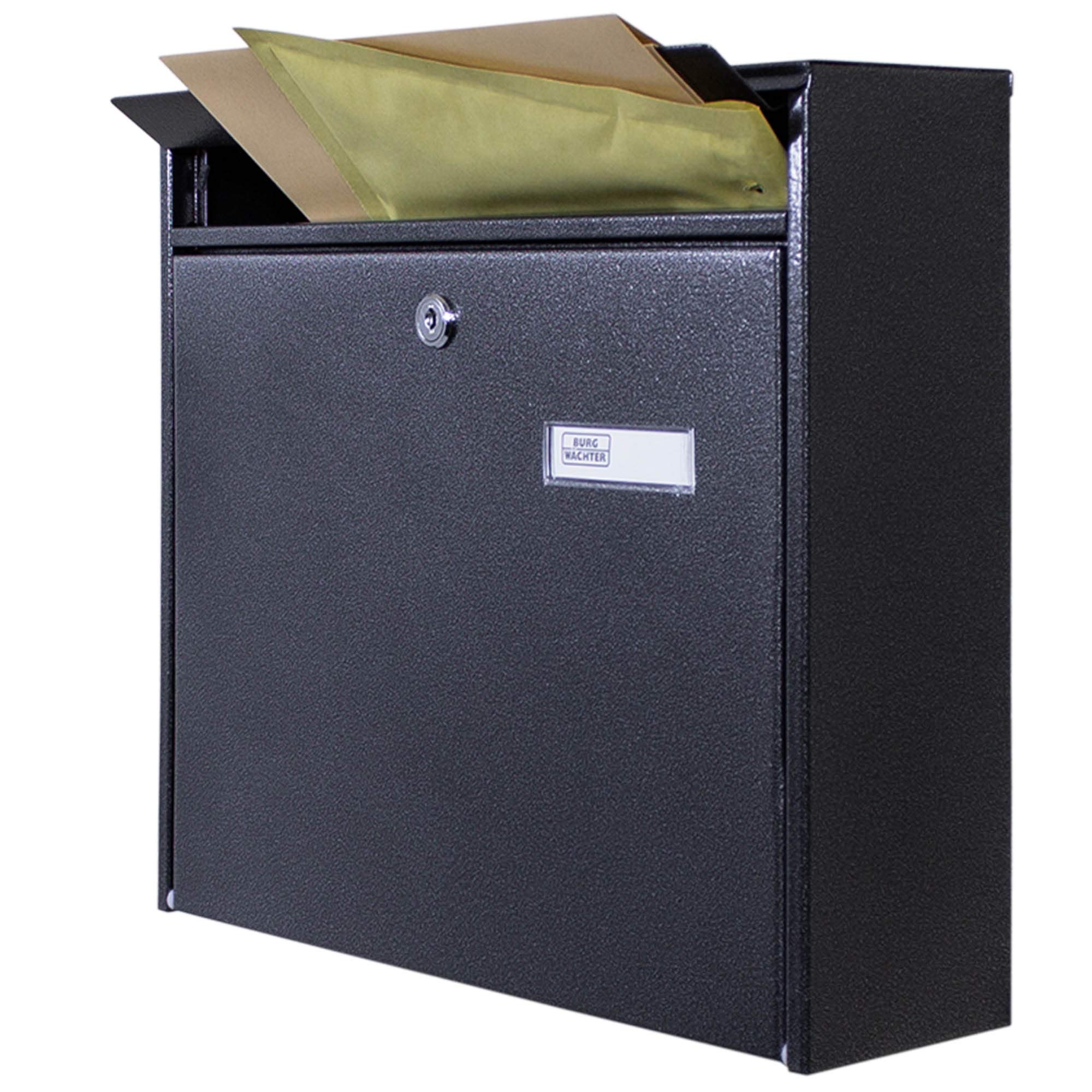 banjado Burg-Wächter Briefkastenanlage - Briefkasten 2 Parteien Schwarz - Doppelbriefkasten - Postkasten Mehrfamilienhaus - Briefkasten XXL mit Namensschild - Briefkästen
