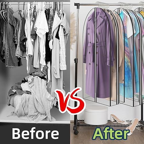 Miniatura 6 de Bolsas de ropa transparentes con fuelle de 12 pulgadas para colgar ropa, bolsas de traje de 60 pulgadas para almacenamiento de abrigos, vestidos y