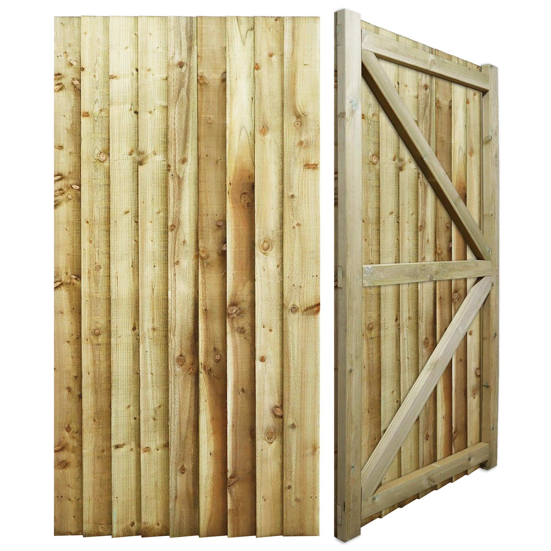 Premier Garden Supplies 6ft Heavy Duty Wooden Garden Gate, Feather Edge Fully Framed Flat Top Treated Timber Door for Outdoor Pathway Home Access, 180cm High x 90cm Wide