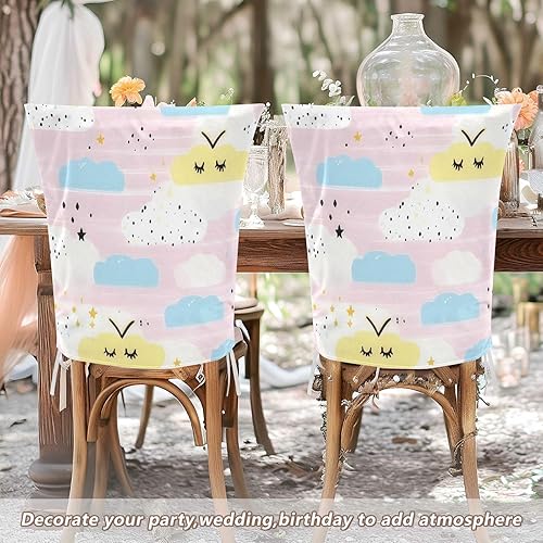 Miniatura 6 de Juego de 6 fundas decorativas de dibujos animados con diseño de nubes pastel para sillas de aula, sillas de oficina, suaves, fundas para sillas de