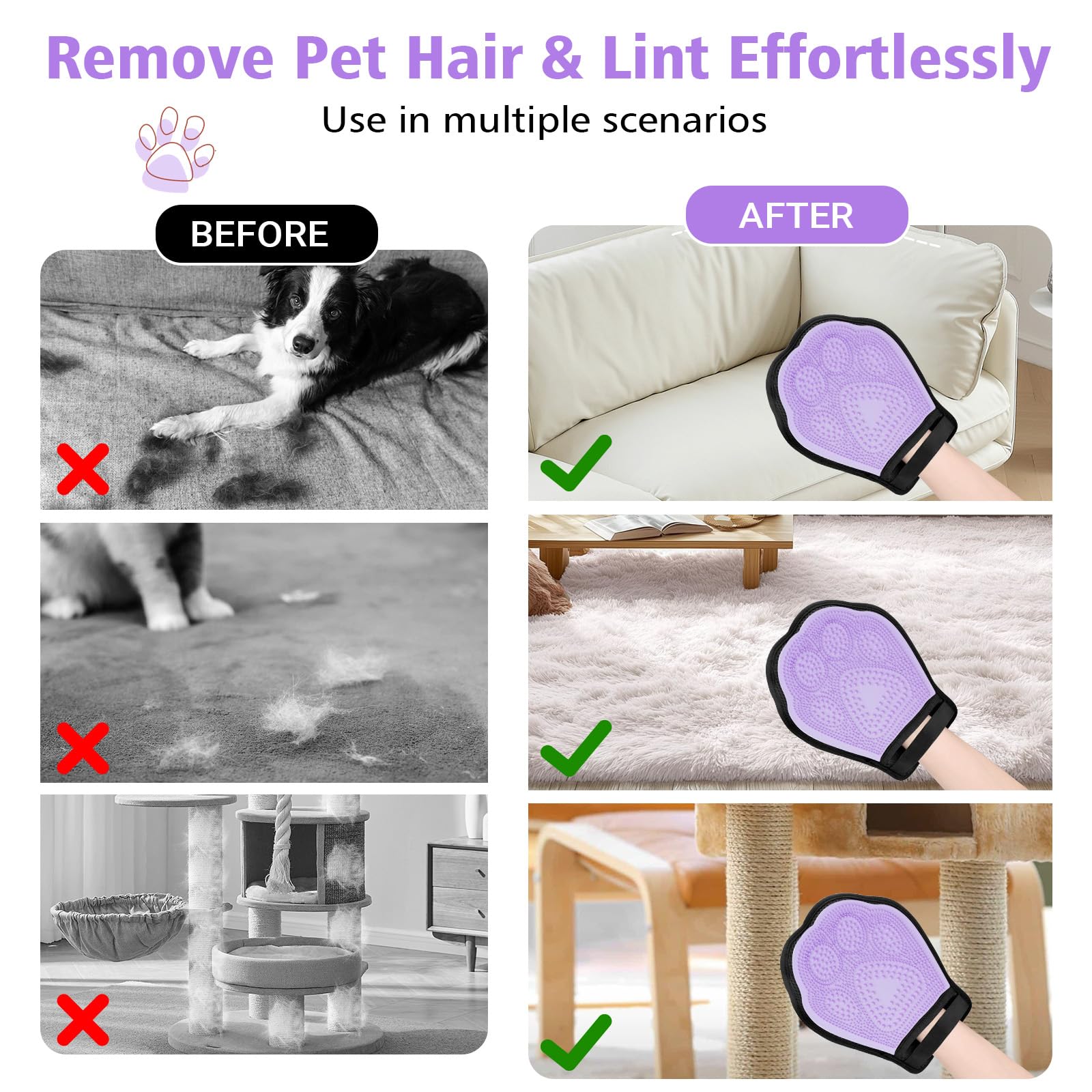 Zivacate Upgraded 2 in 1 Pet Hair Remover Mitt, Reusable Pet Hair Removal Glove, Double Sided Static Pet Hair Remover Glove, for Pets, Clothes, Sofa - 1 Piece — view 7