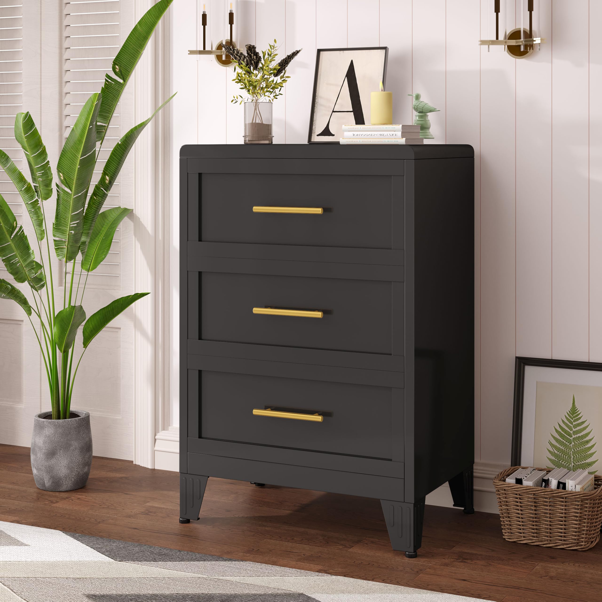 pozdeg 3 Drawers Dresser for Bedroom, 35.43" H Metal Dresser & Chest of Drawers with Large Storage Space, Closet Dressers & Chests of Drawers for