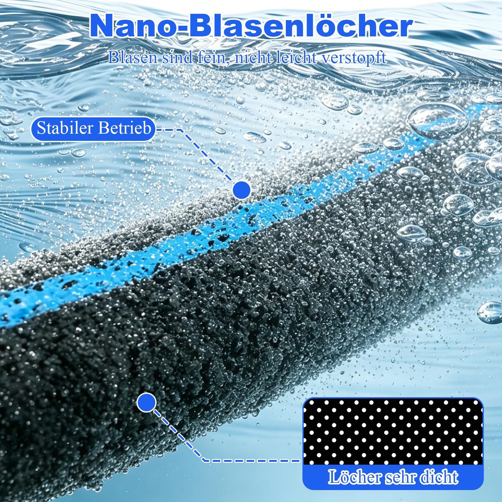Teichbelüfterring, Sauerstoff Diffusor mit 2-Fach Ring, Rohrdurchmesser 8 mm Nano-Luftblasen Belüfter für Koi Teiche, Aquarien und Fischbecken, with Schlauch 5 mSilikonschlauch (35CM)