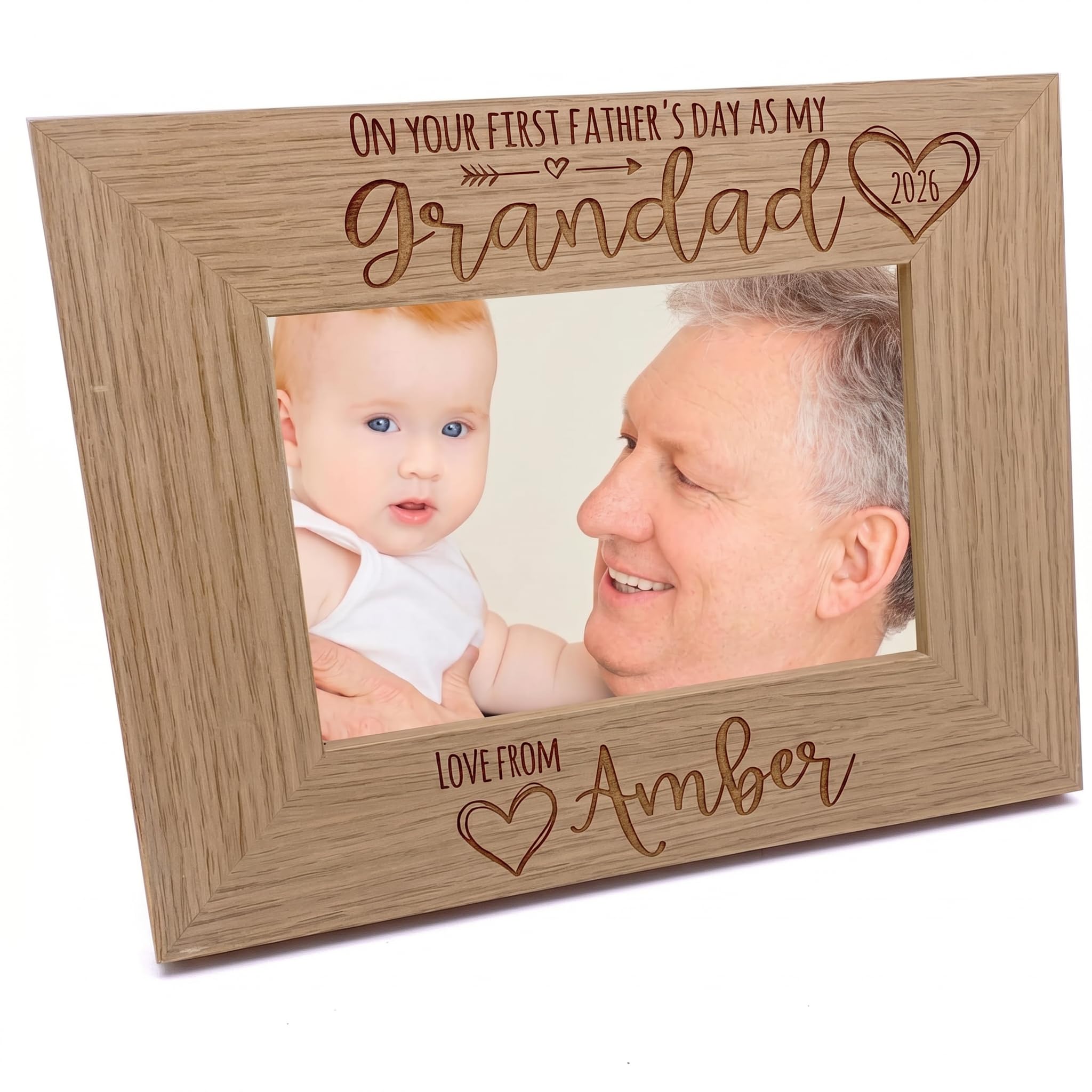 Personalised Our first Fathers Day Photo Frame Oak wood finish Portrait (4 x 6 Inch)