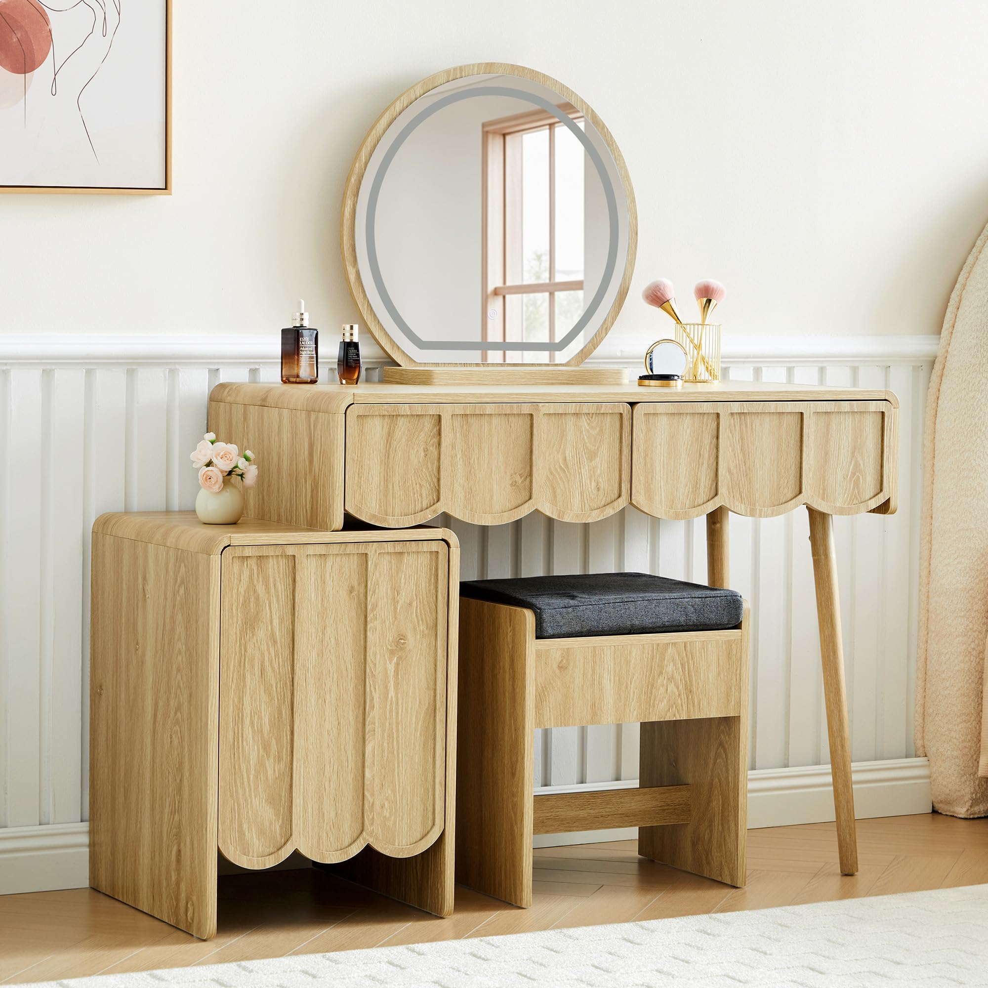 Amazon.com: ORRD Vanity Desk with Mirror and Lights, Modern Wood