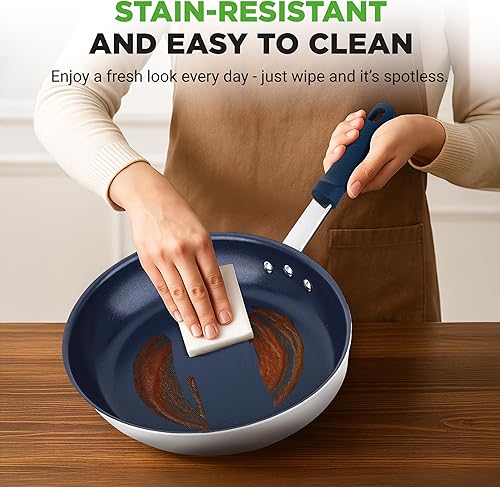 Miniatura 5 de NutriChef Sartén mediana antiadherente de 10 pulgadas, revestimiento de cerámica, sartén de aluminio de acero inoxidable con mango de silicona,