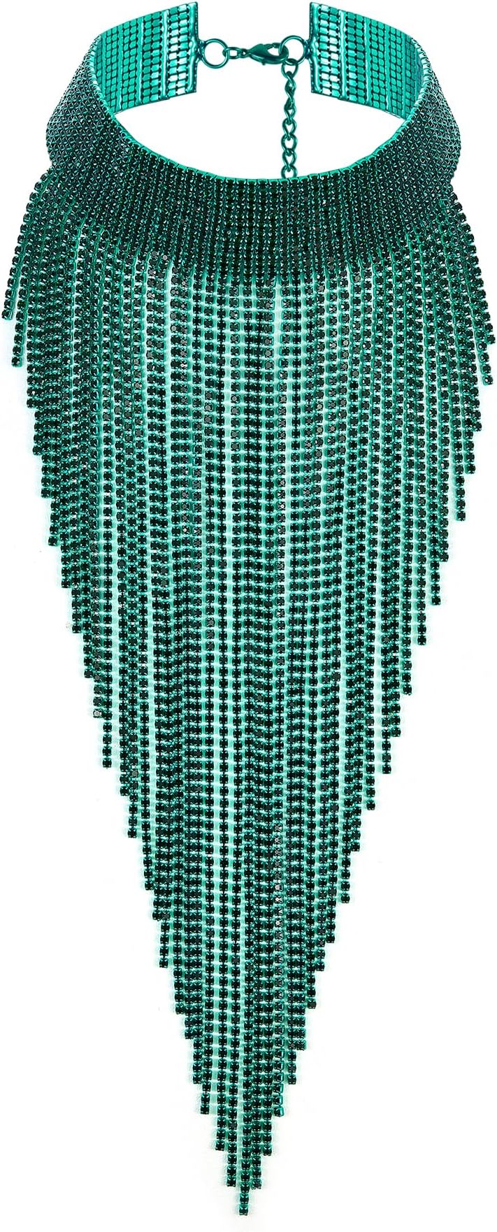 Rhinestone Statement Necklace for Women, Tassel Bib Choker Collar Chunky Costume Jewelry for Party Formal