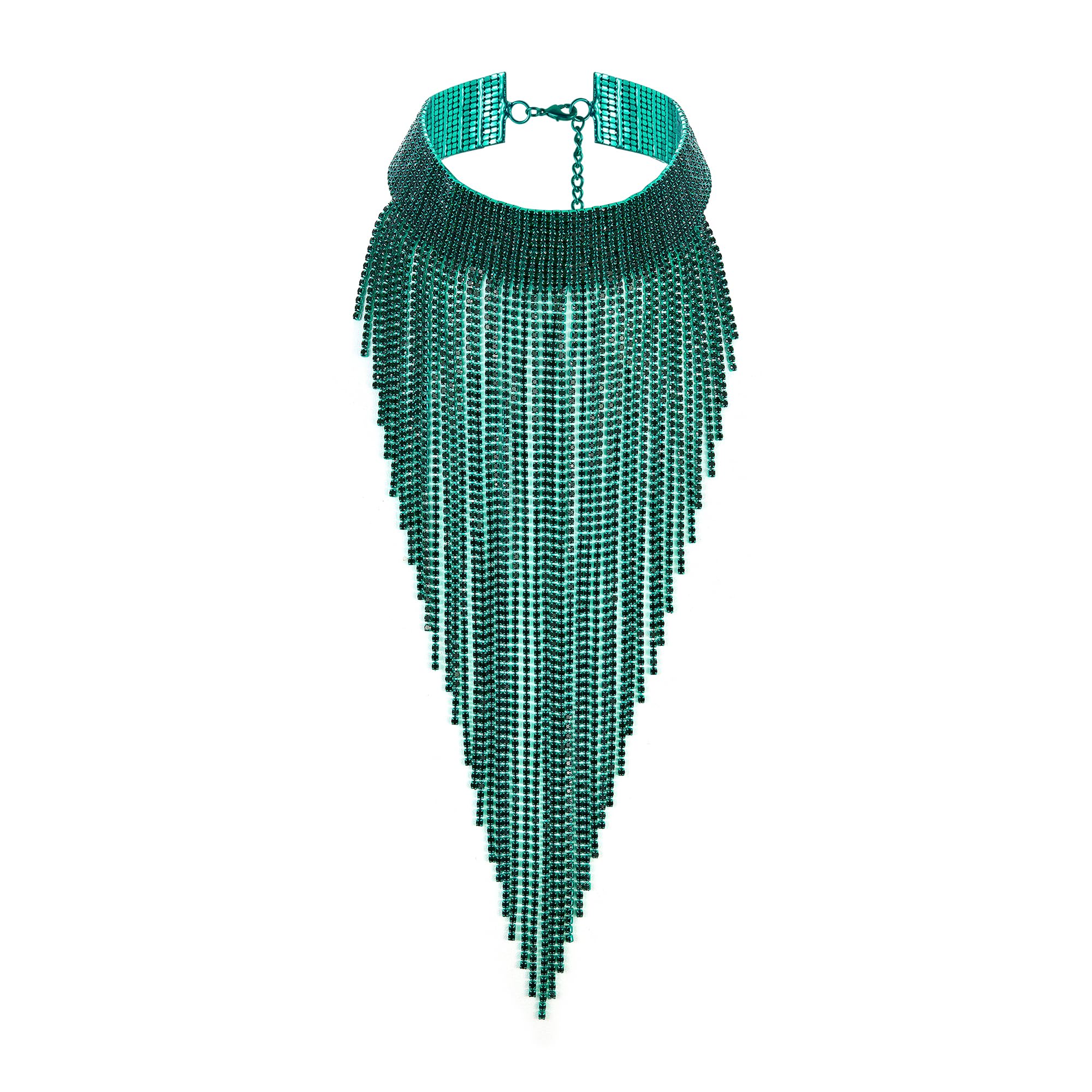 Rhinestone Statement Necklace for Women, Tassel Bib Choker Collar Chunky Costume Jewelry for Party Formal