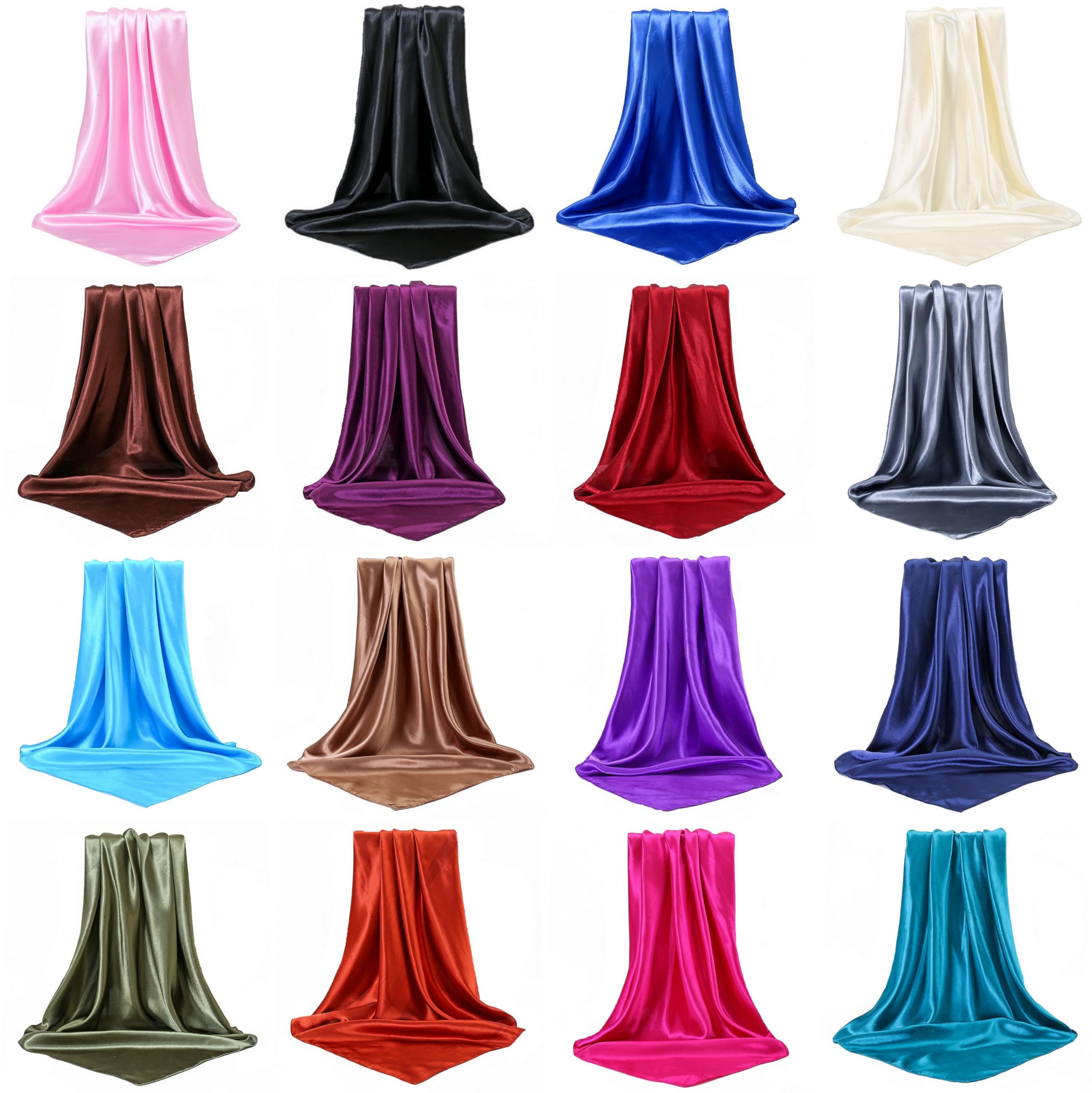 Scarf Shack Women's Pack Of 5 (Assorted) ’S Silk Feel Square Hair Scarf Sleeping Headscarf, Solid Plain Vibrant Colors Bandana (Pack Of 5 (Assorted))