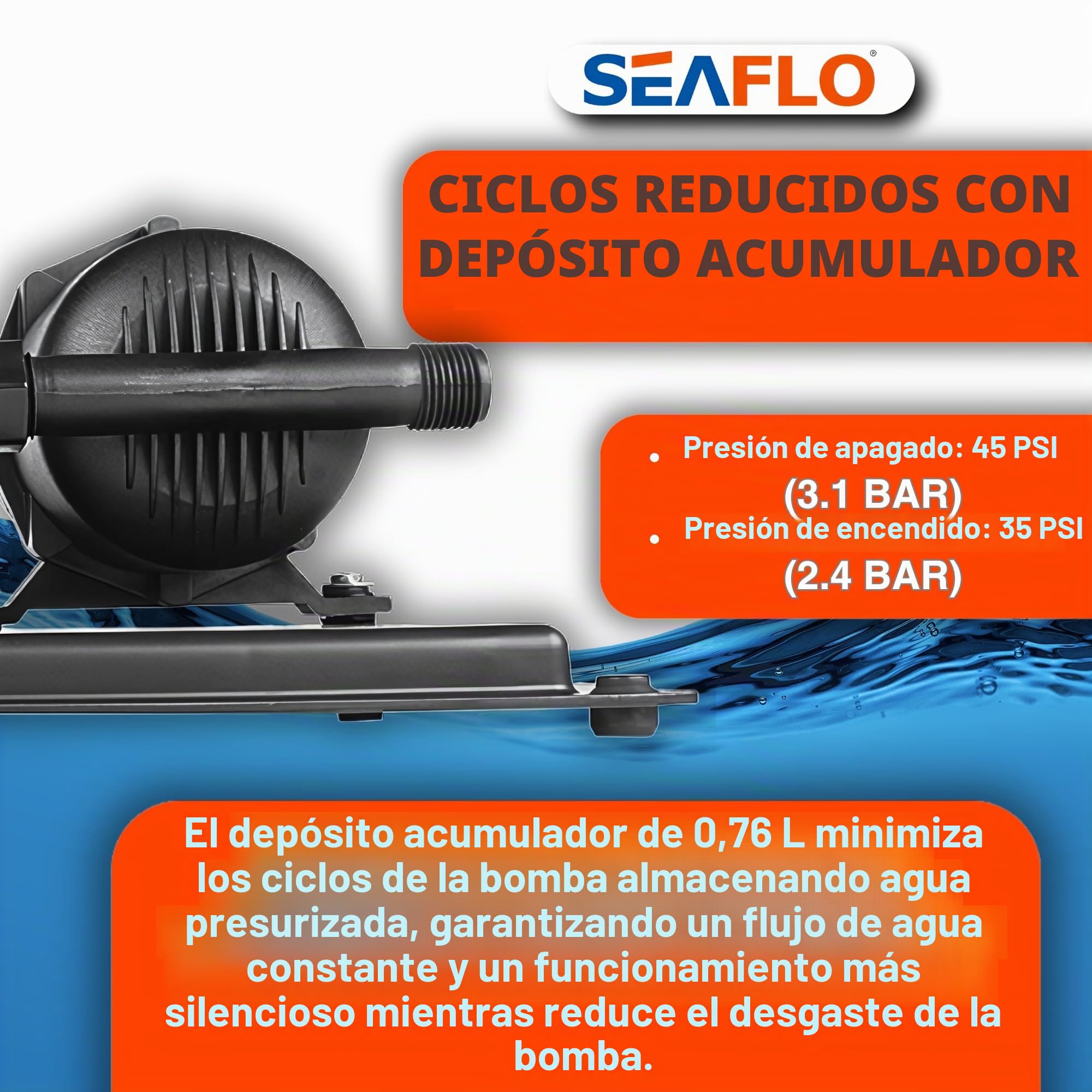 SEAFLO 33-Series Water Pump and Accumulator Tank System - 12V DC, 3.0GPM, 45PSI, 0.2 Gallon Tank