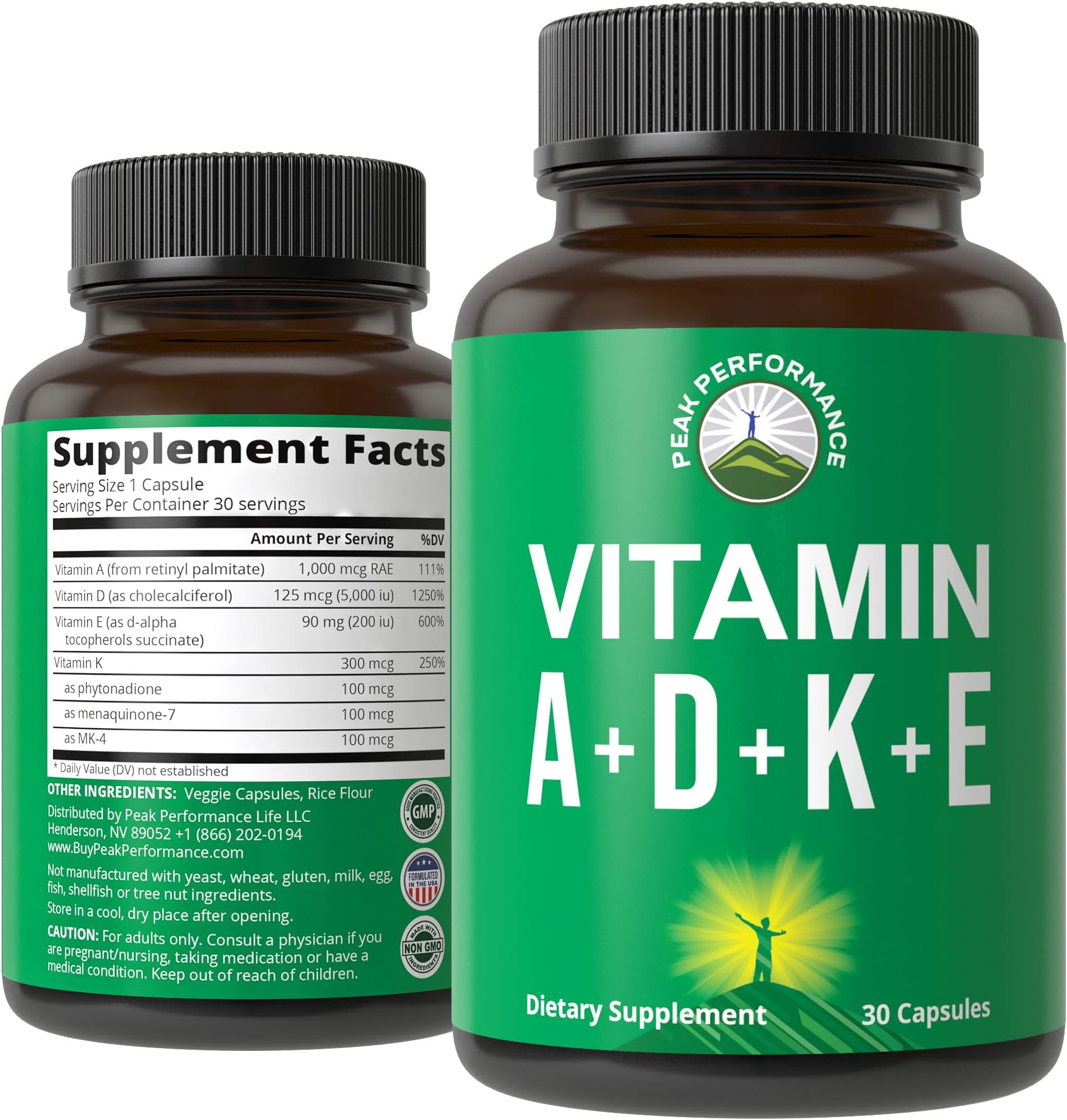 Vitamins D 5,000 iu + A + K + E All in 1 Easy to Swallow Vegan Capsule. ADK Vitamin Supplement with E D3 K2. Essential Vitamins for Mood, Immune, Bone, Vision, Heart