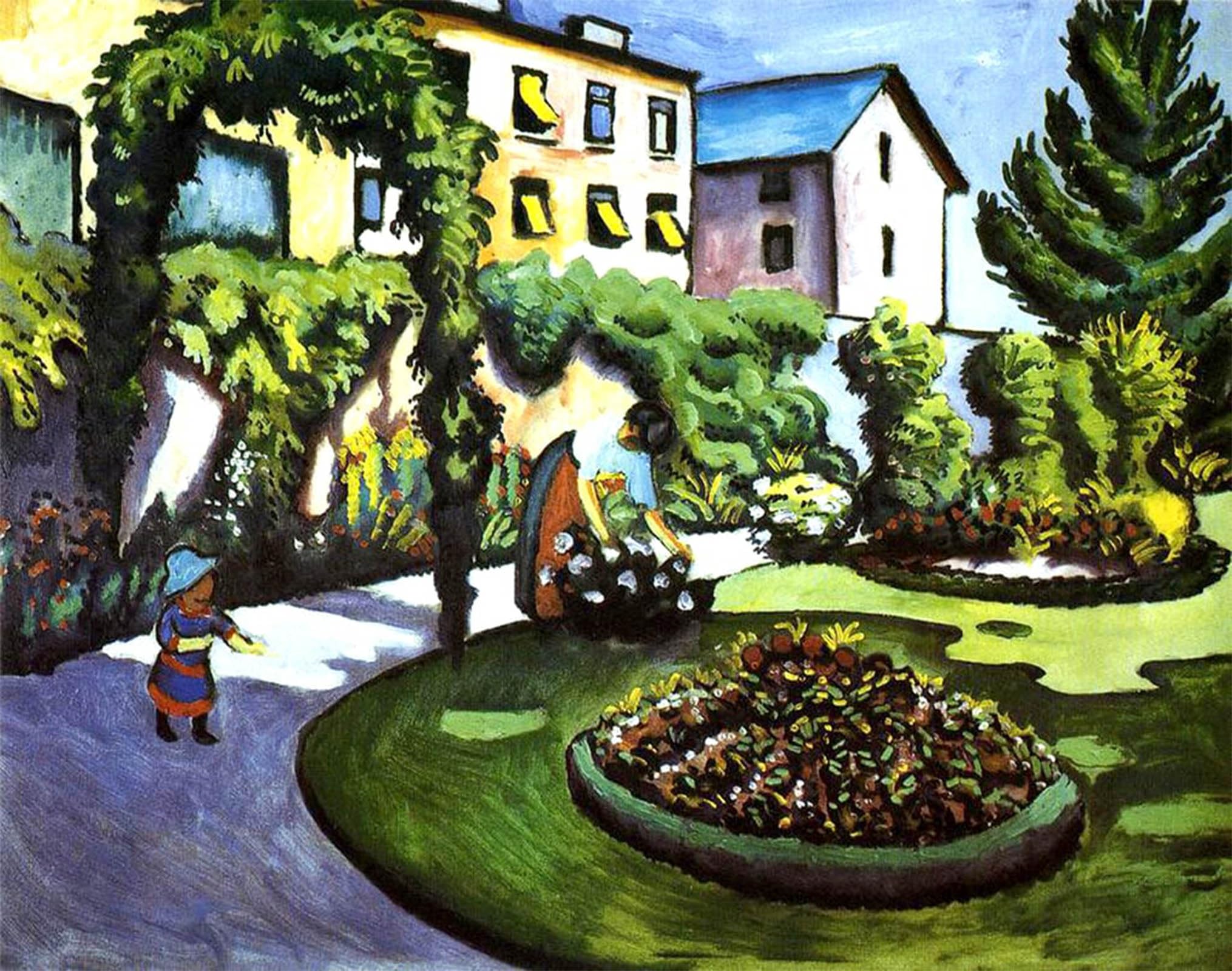 ARTXLXXBN Famous Print Painting Colorful Art Print the Artists Garden in Bonn Germany by August Macke Canvas Art Decorations for Home Decor 60x90cm