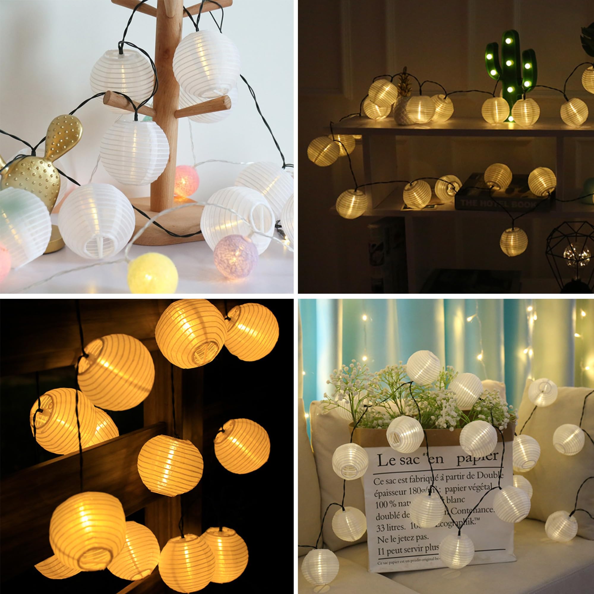 Lot De 10 Mini Lanternes En Papier Rondes 3 Pouces (7.5 Cm) - Décoration Suspendue Pour Fête, Mariage, Anniversaire - Blanc