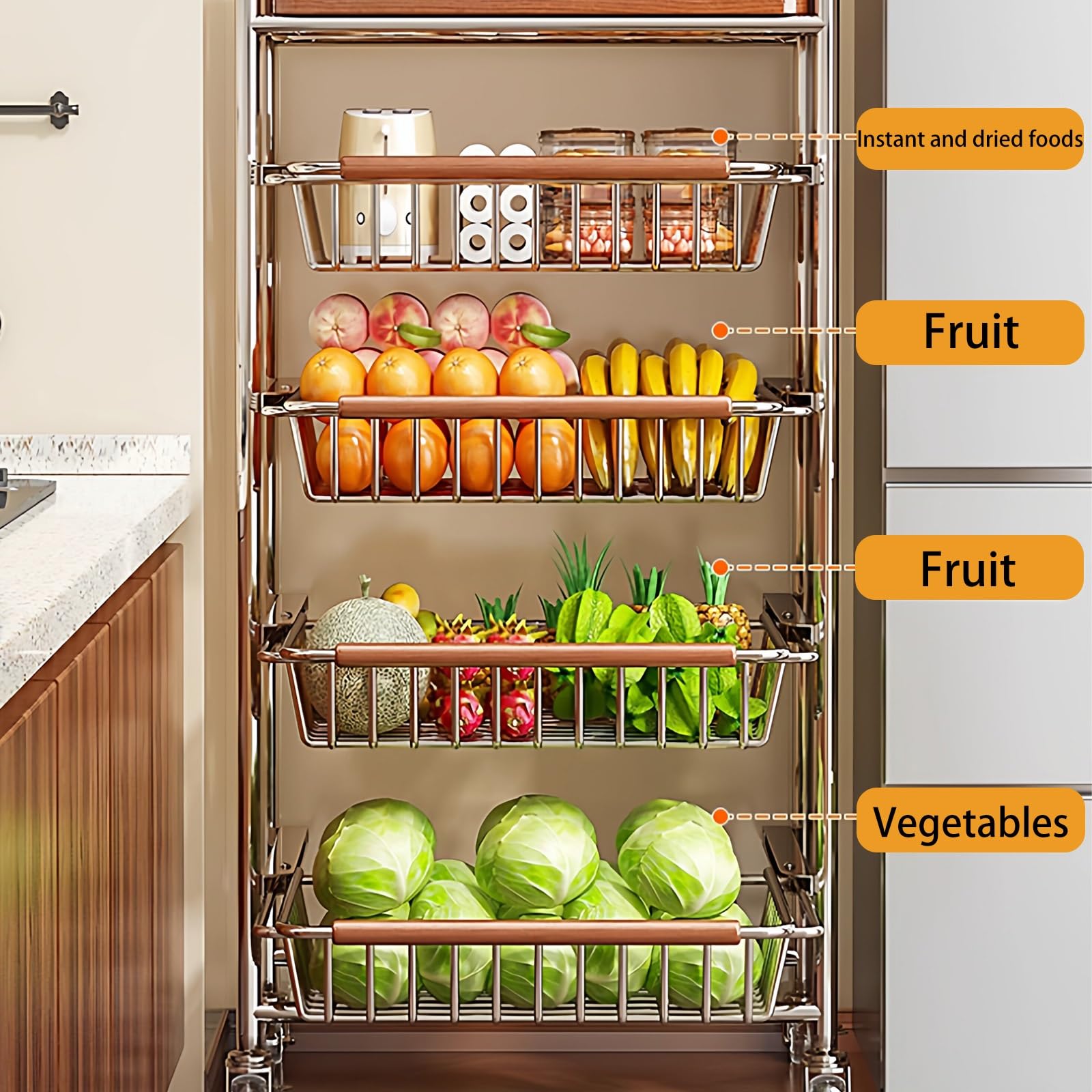 Cesta De Frutas Metal 5 Pisos Cestas De Frutas Y Verduras Con Ruedas, Para Almacenar Verduras Y Aperitivos, Estante De Almacenamiento De Frutas En La Cocina